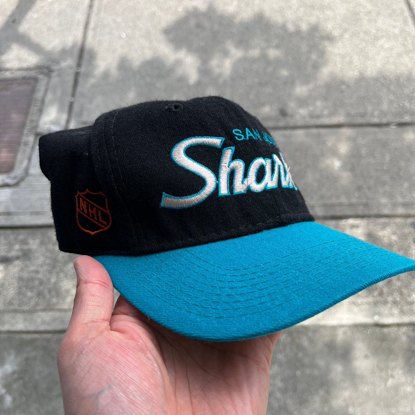Vintage San Jose Sharks Script Fitted Hat