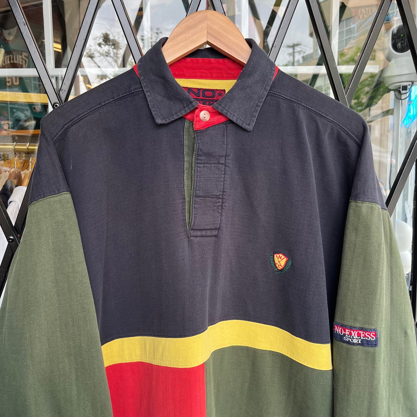 Vintage No Excess Colour Block Rugby Long Sleeve - Size L