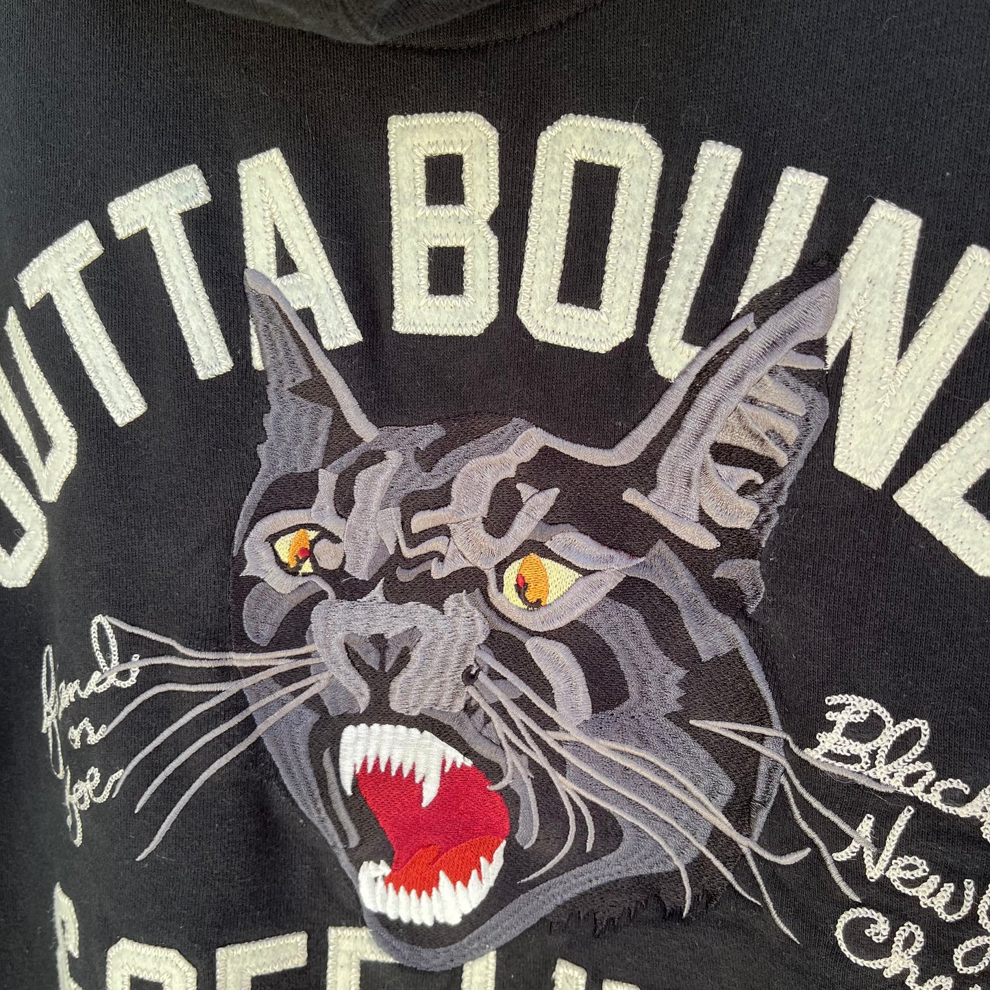 Y2K 10Deep Black Cat Embroidered Zip Hoodie - Size XXL
