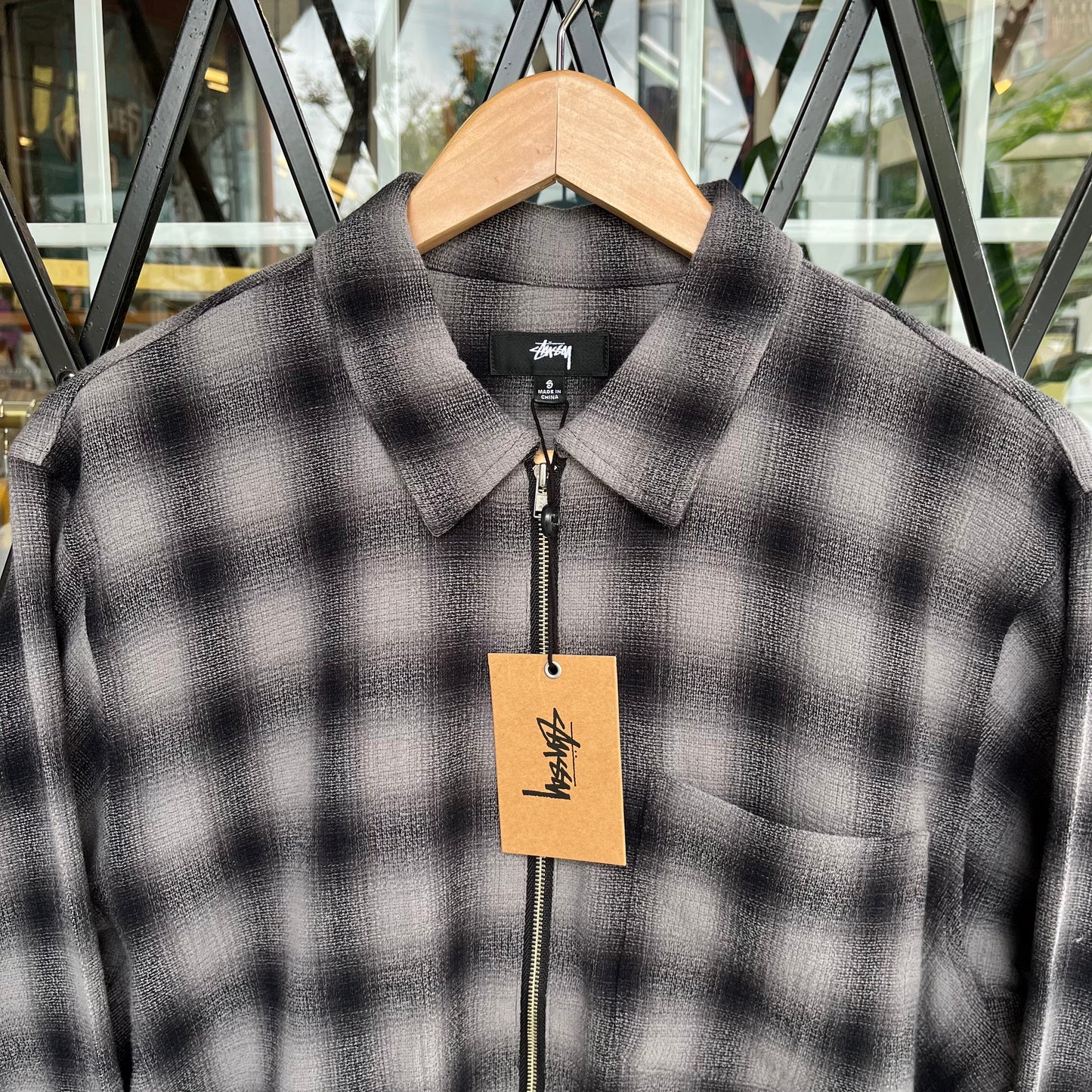 Stussy Zip Shirt Twisted Yarn Plaid - Size S