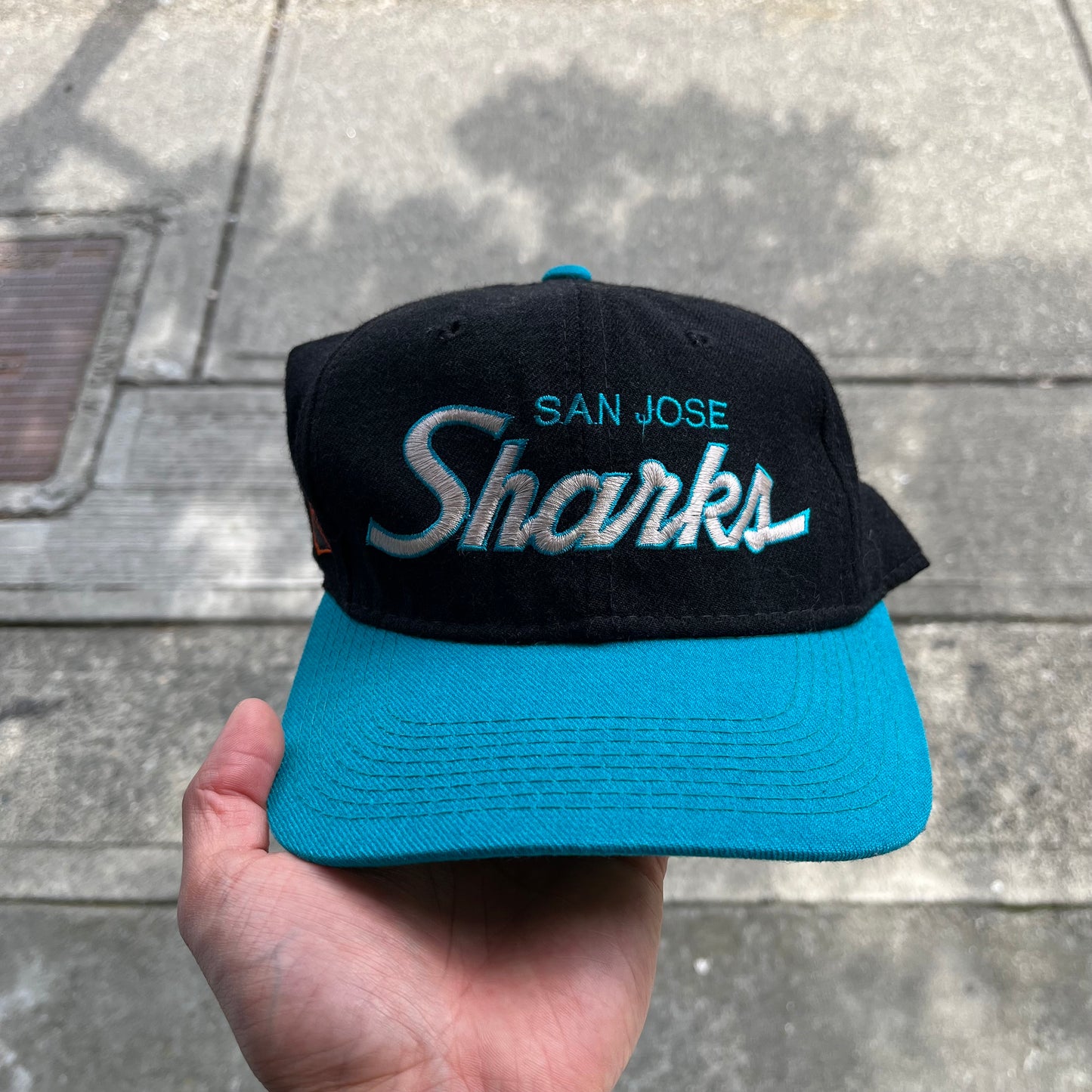 Vintage San Jose Sharks Script Fitted Hat
