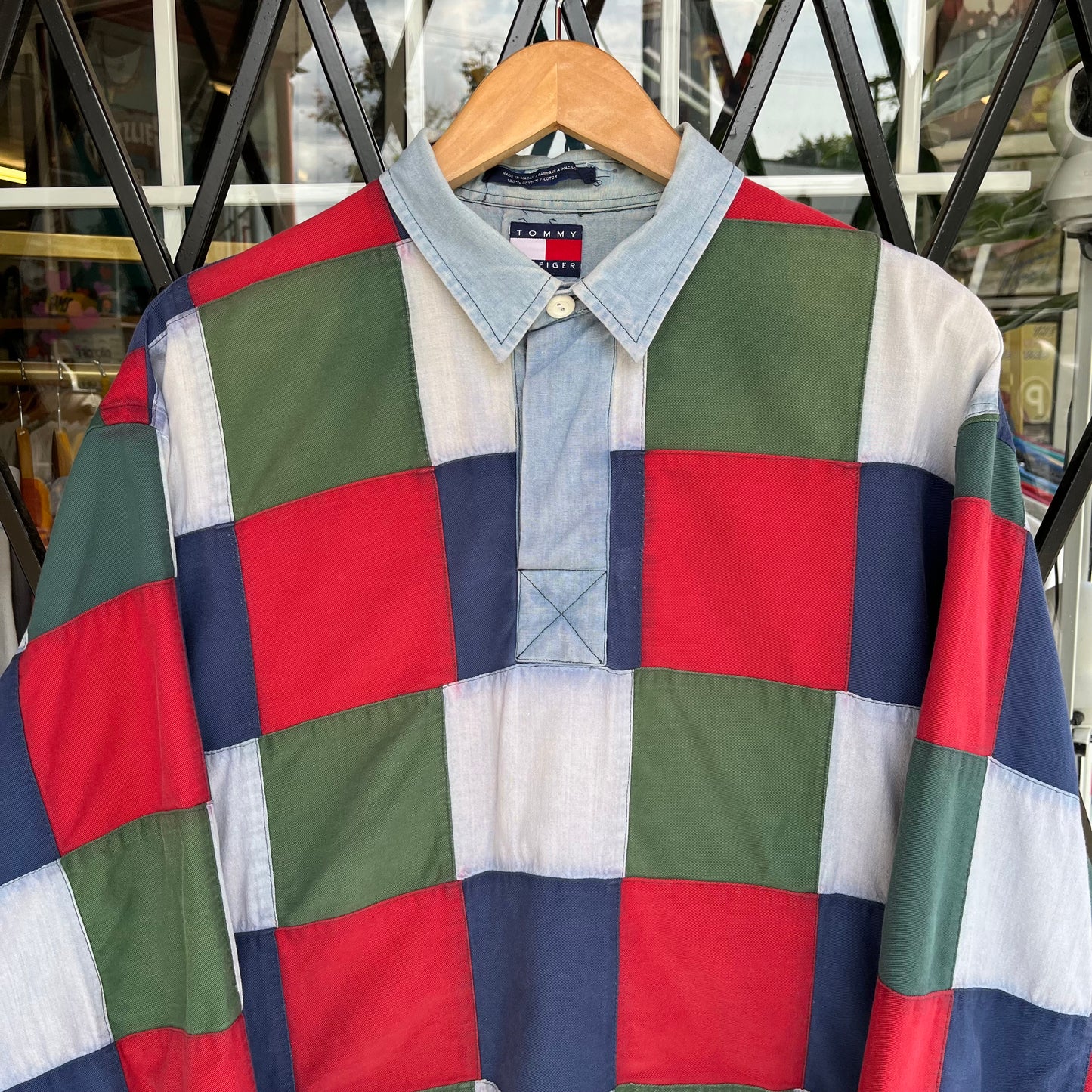Vintage Tommy Patch Work Quilted Long Sleeve Shirt - Size L