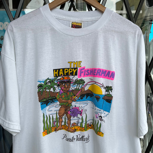 Vintage The Happy Fisherman Parody Souvenir Tee - Size XL