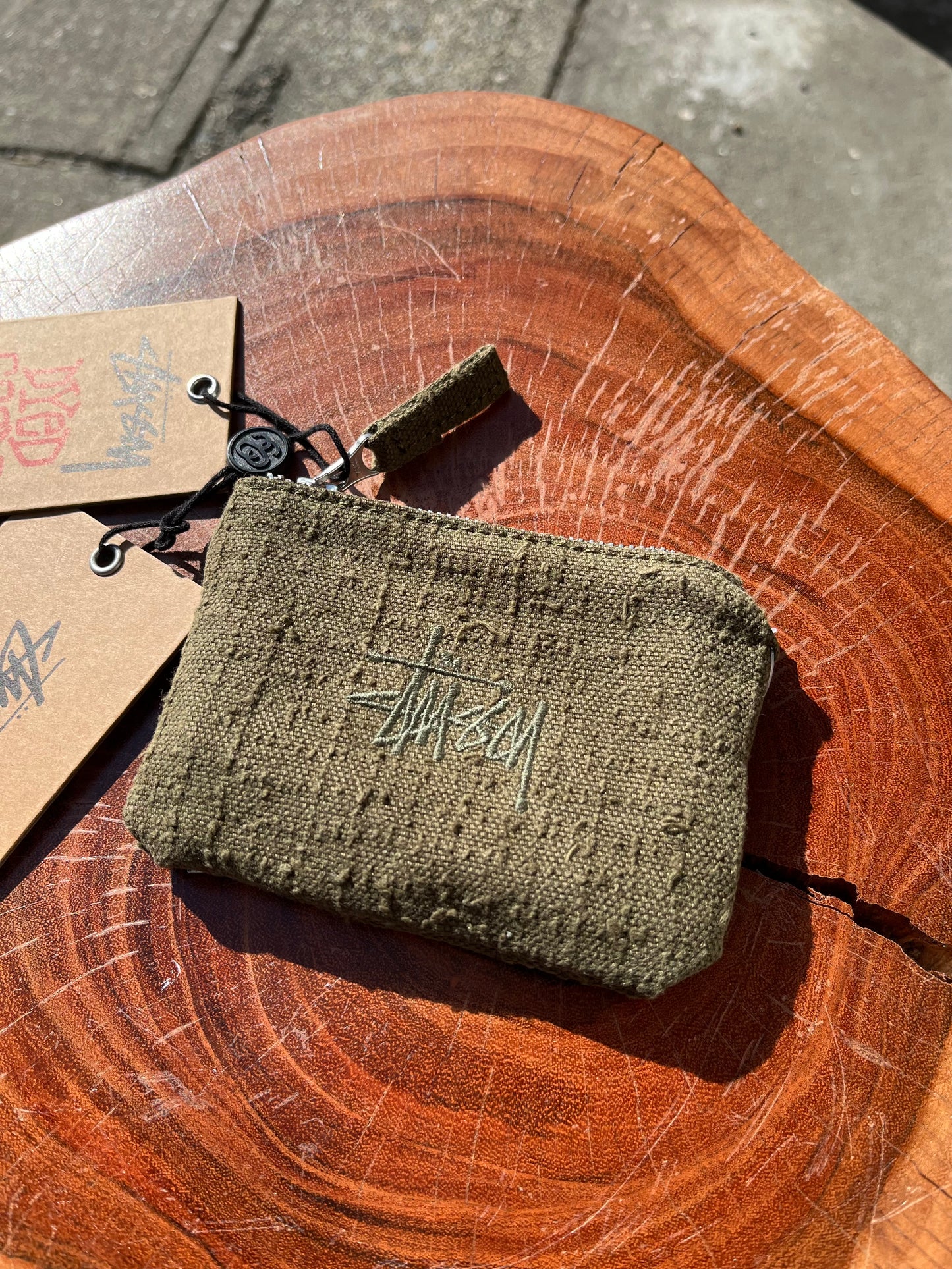 Stussy Cotton Canvas Coin Pouch - Olive