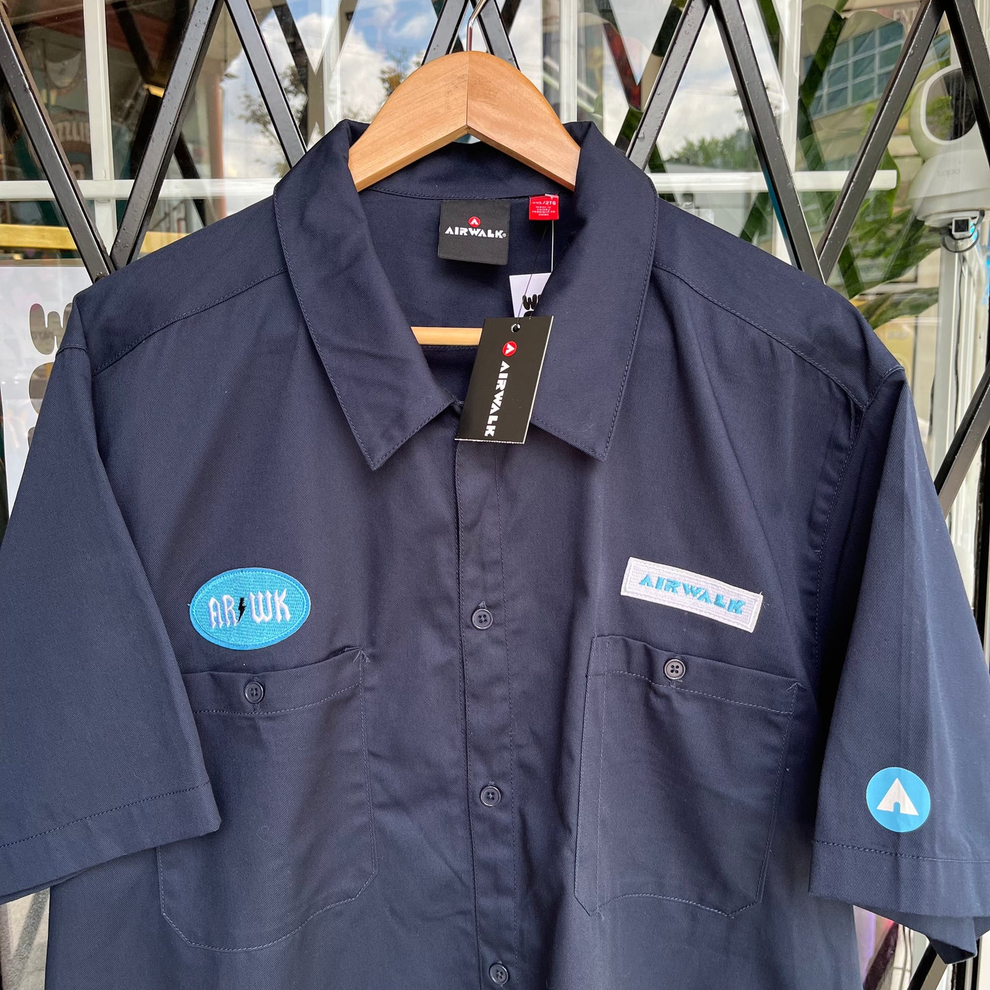 Y2K Airwalk Button Up Shirt Navy - Size L