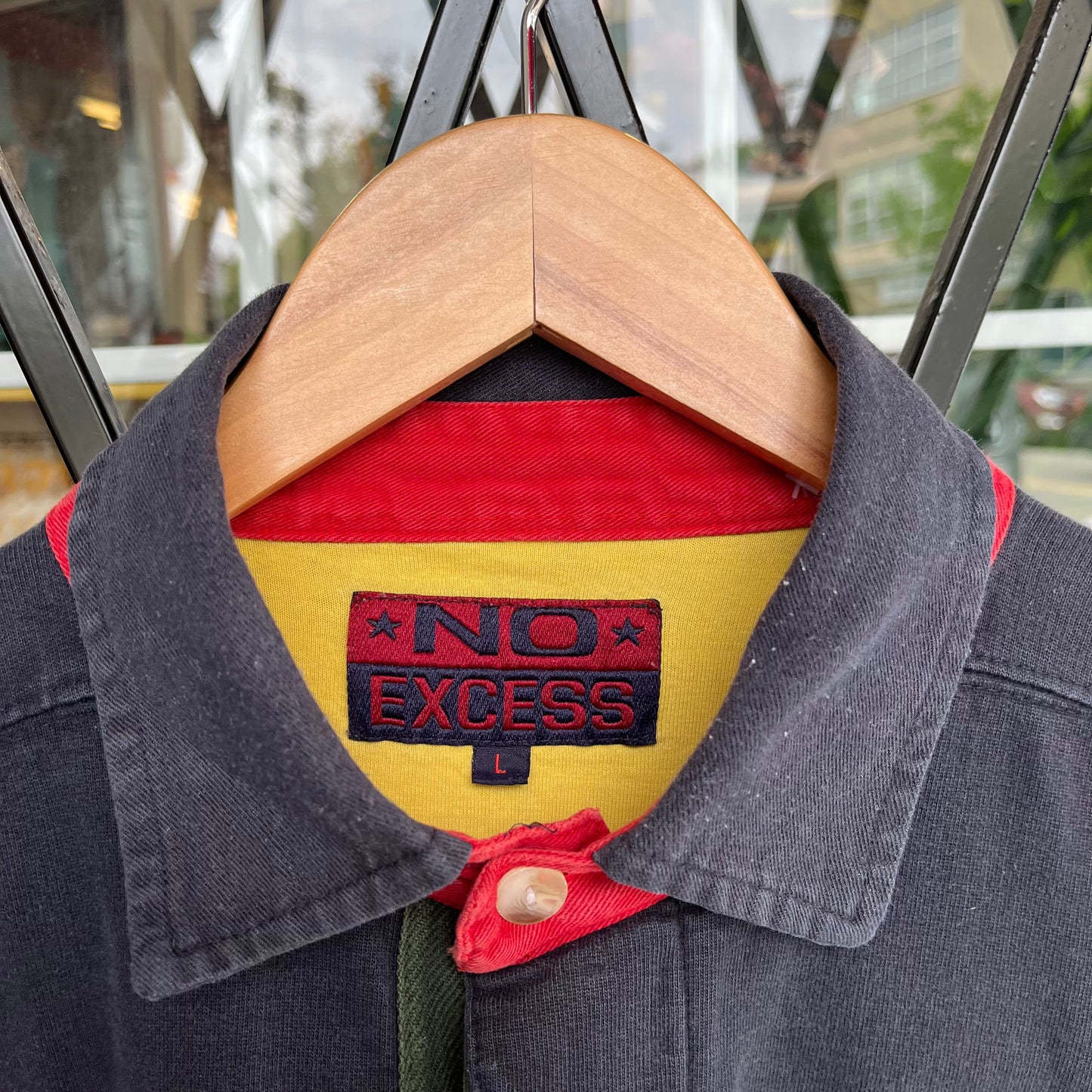 Vintage No Excess Colour Block Rugby Long Sleeve - Size L