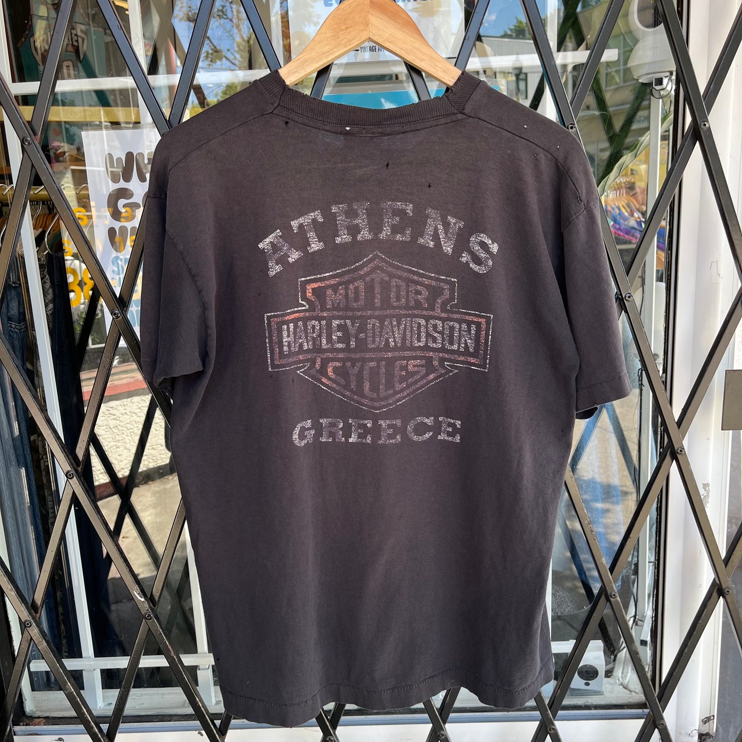 Vintage Distressed Harley Davidson Greece Tee - Size L