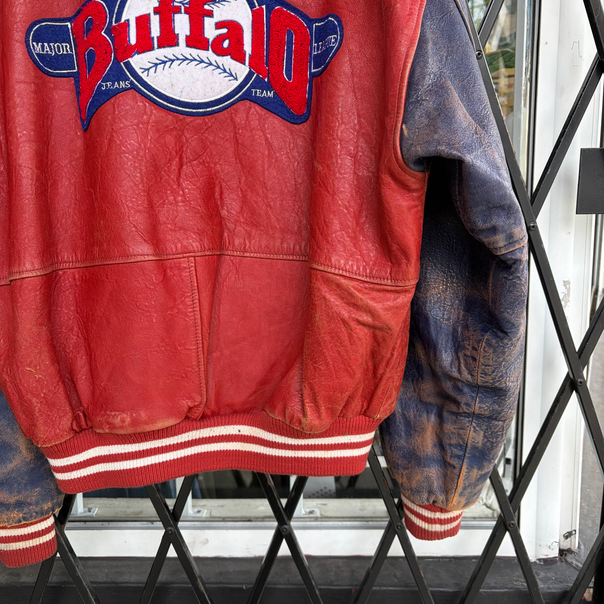 Vintage Buffalo Leather Baseball Varsity Jacket - Size M