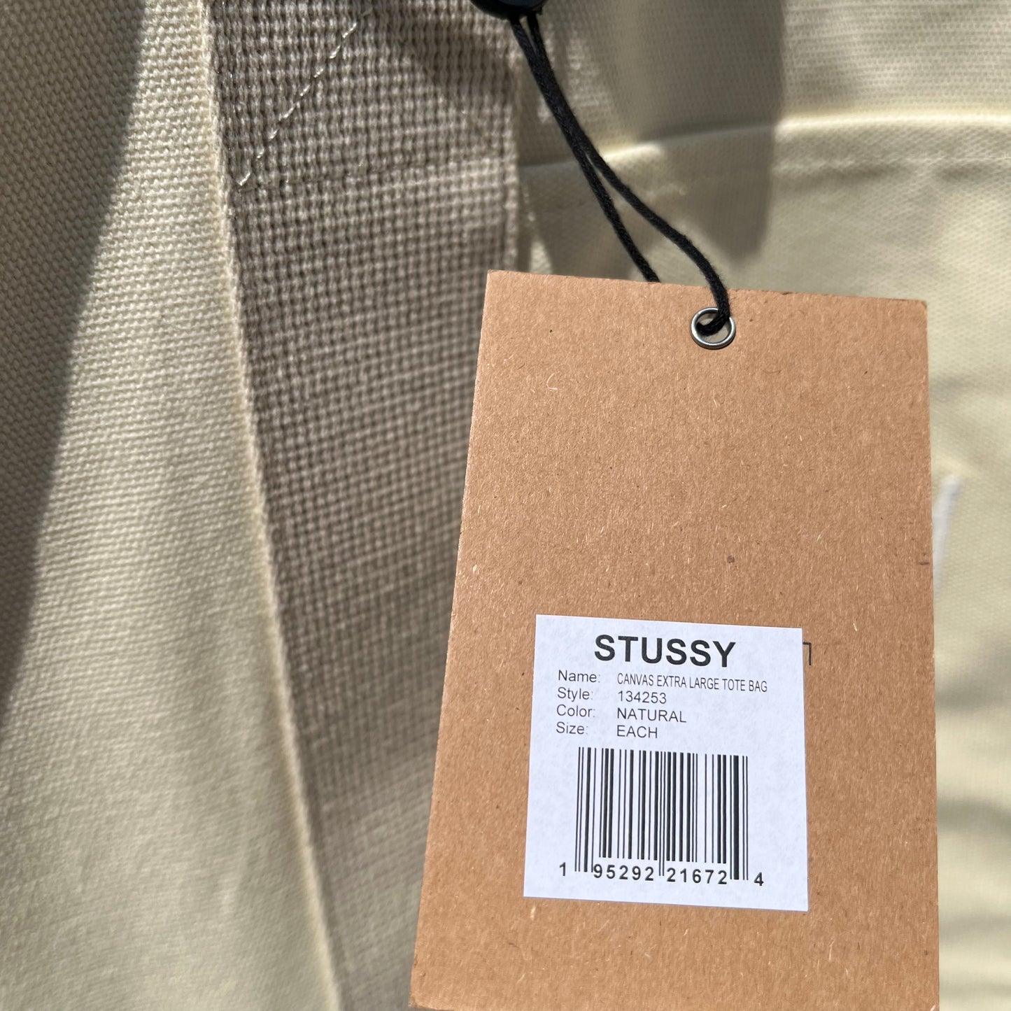 Stussy Oversized Canvas Tote Bag - Cream