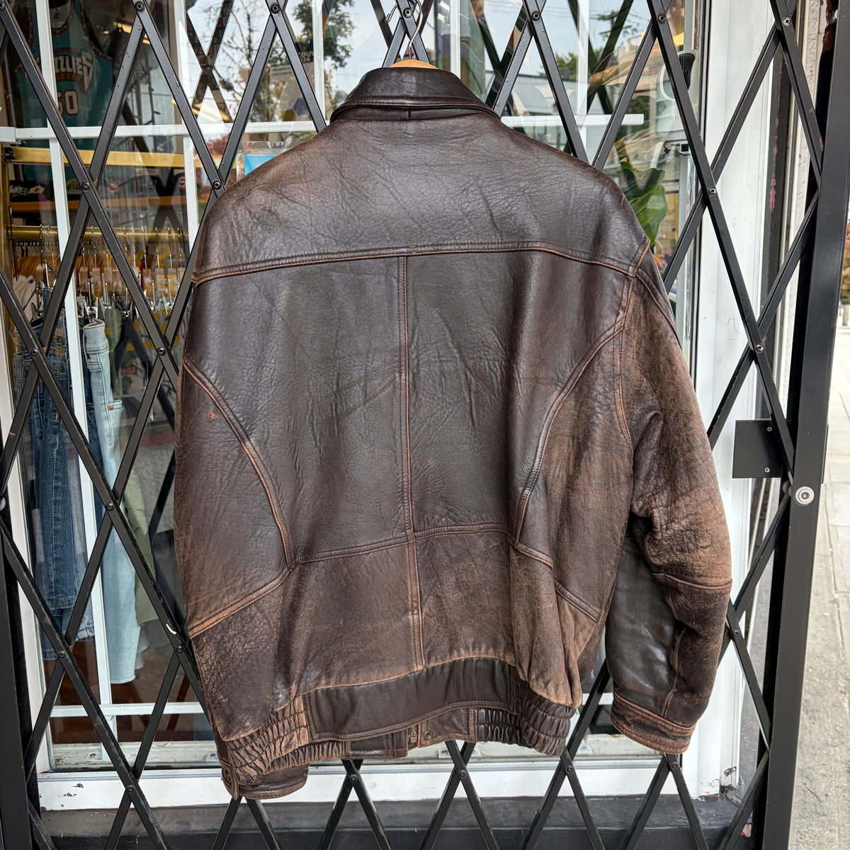 Vintage Leather Bomber Jacket - Size L