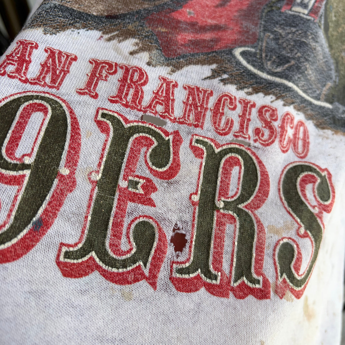 Vintage Distressed and Painted SF 49ers Front Page Crewneck - Size L