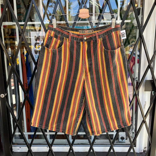 Vintage Baggy Striped Denim Shorts - Size 33W