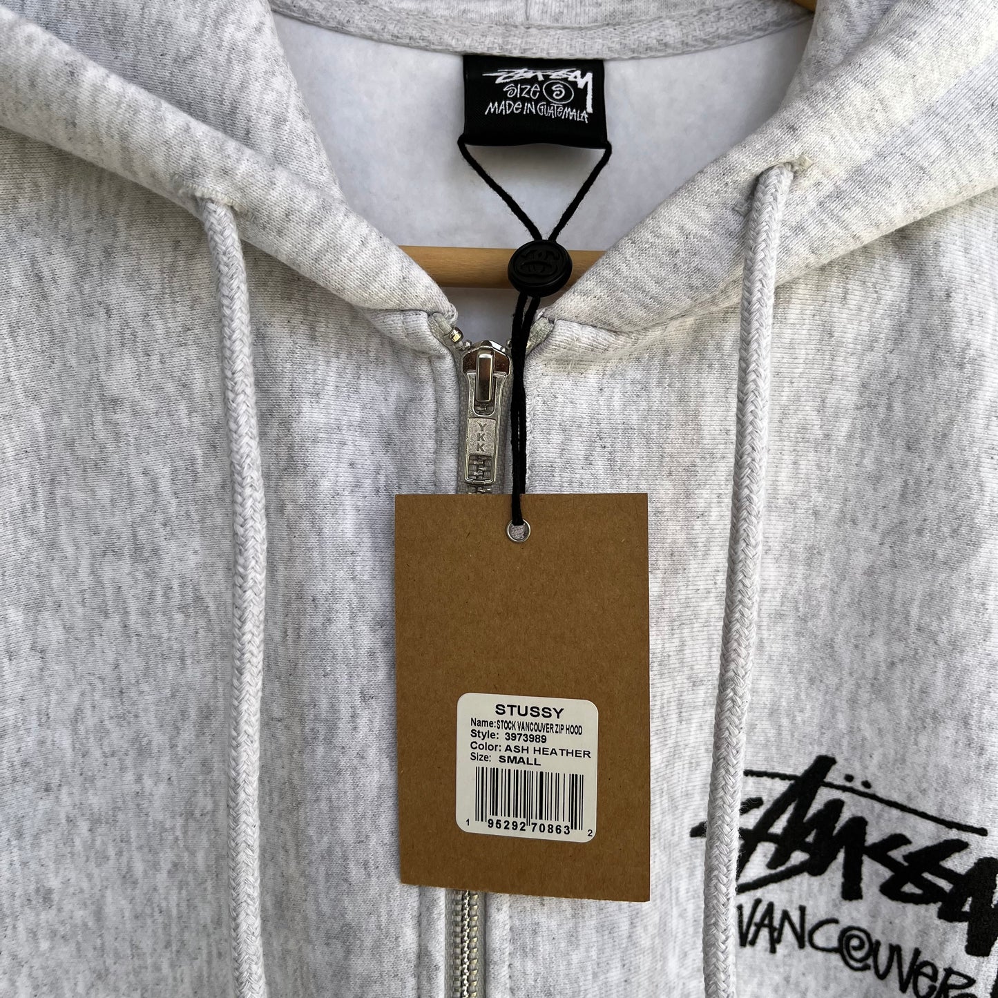 Stussy Vancouver Zip Up Heather Grey Hoodie - Size S