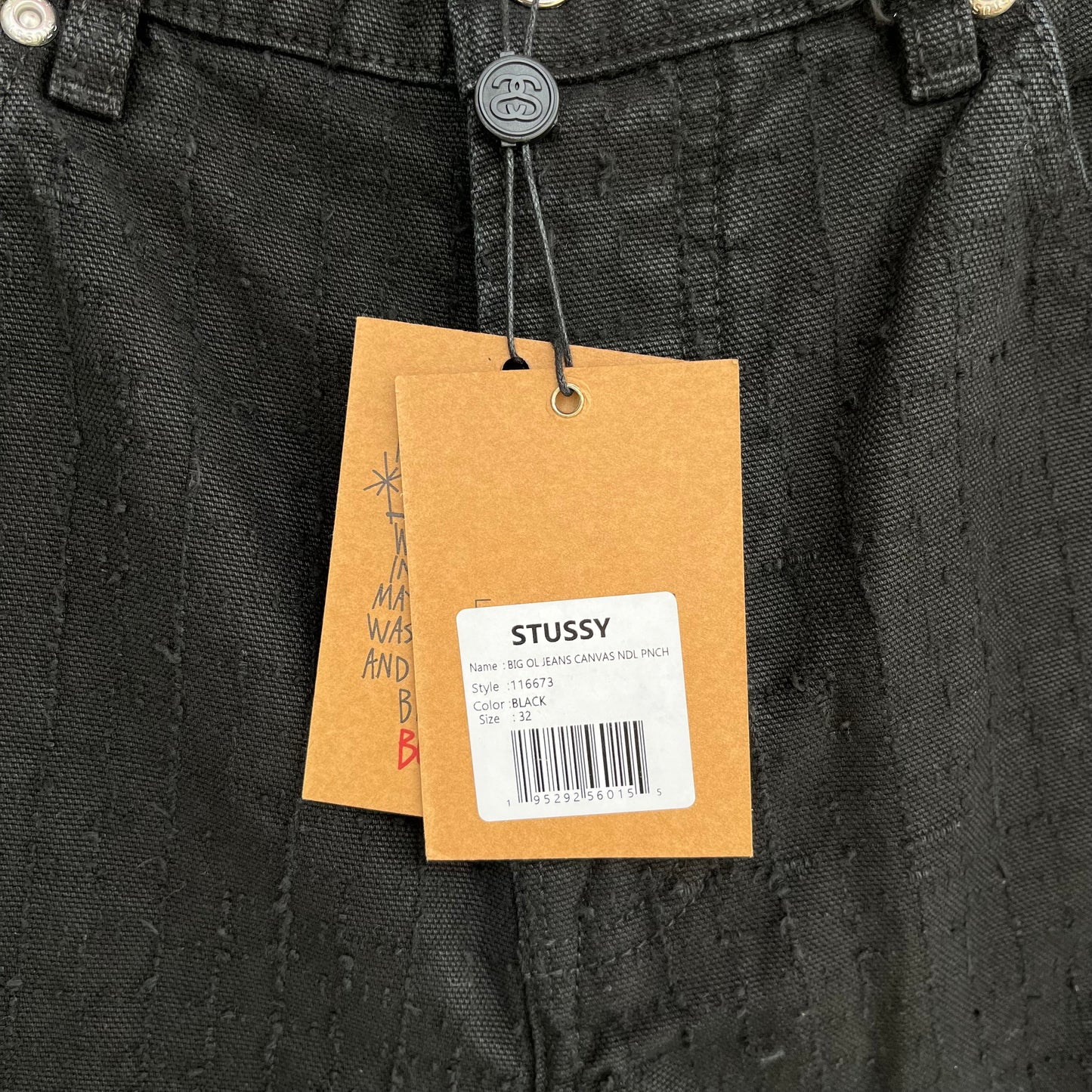 Stussy Big Ol Jeans Canvas Pants Black - Size 32W