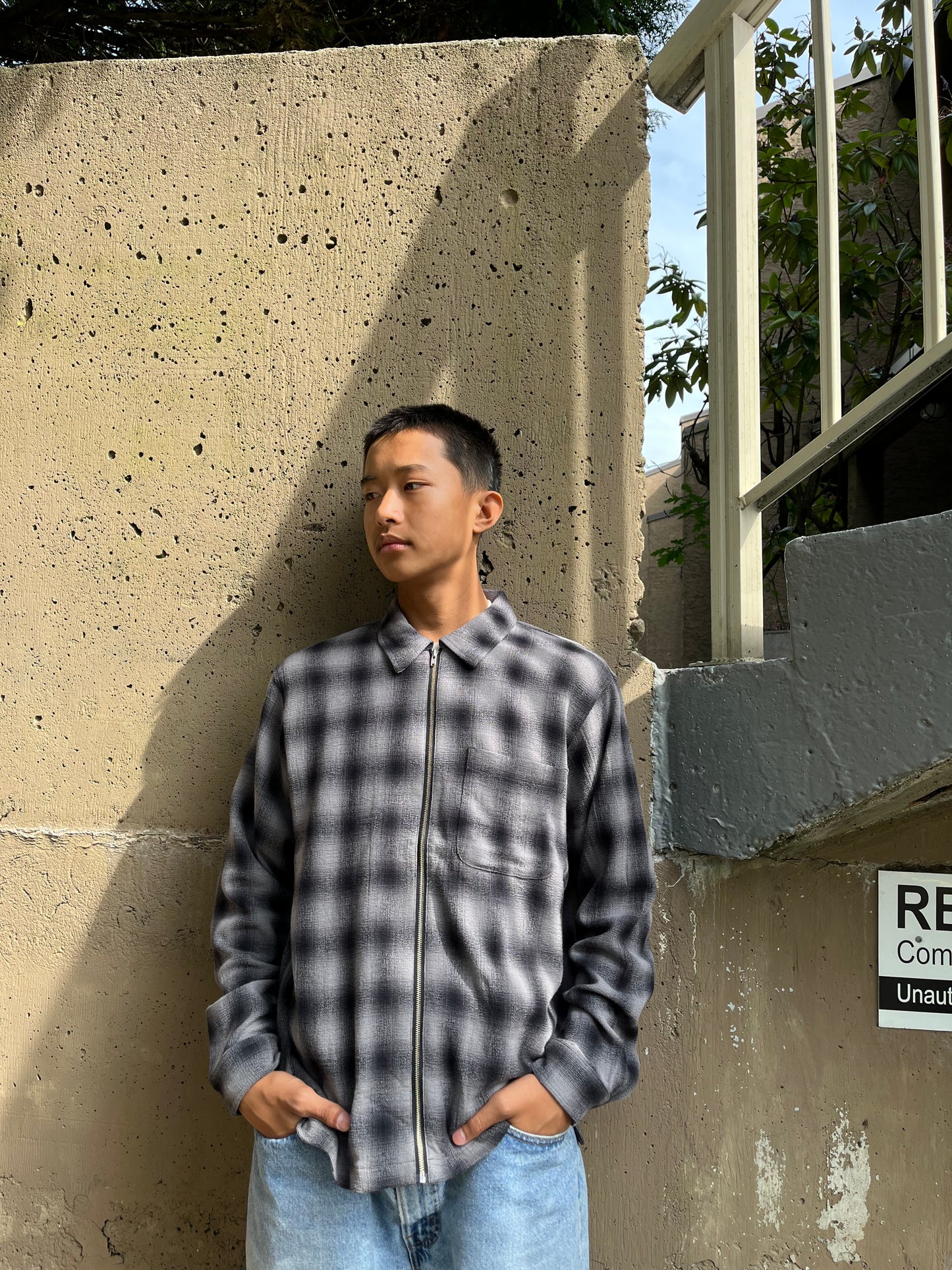 Stussy Zip Shirt Twisted Yarn Plaid - Size S