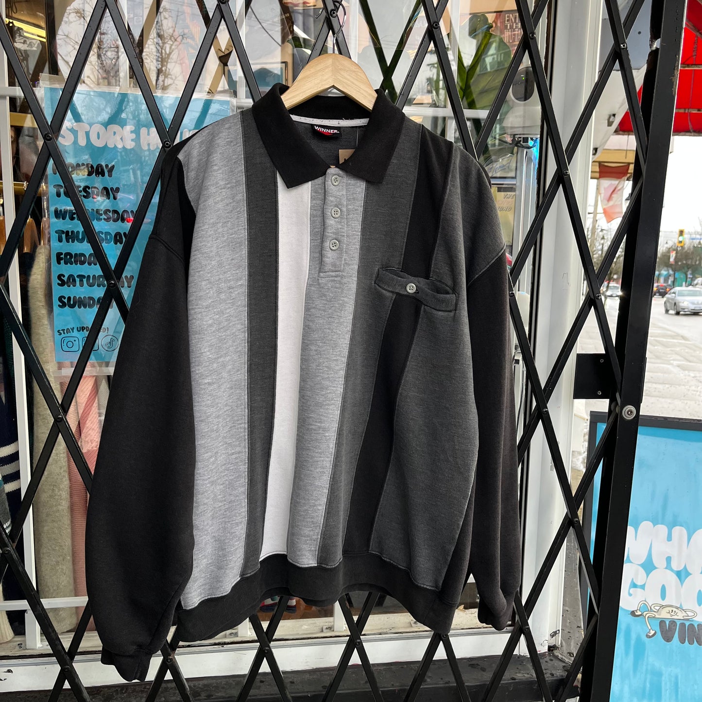 Vintage Colour Block Collard Sweater - Size L