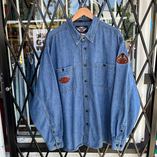 Harley Davidson Denim Button Shirt - Size XXL