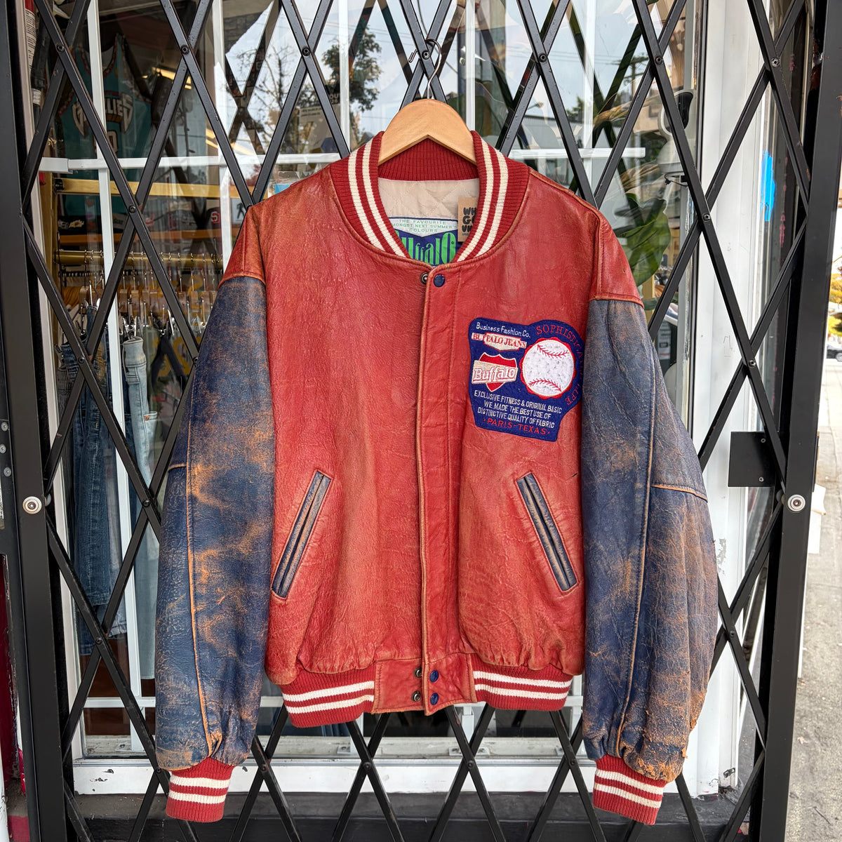 Vintage Buffalo Leather Baseball Varsity Jacket - Size M