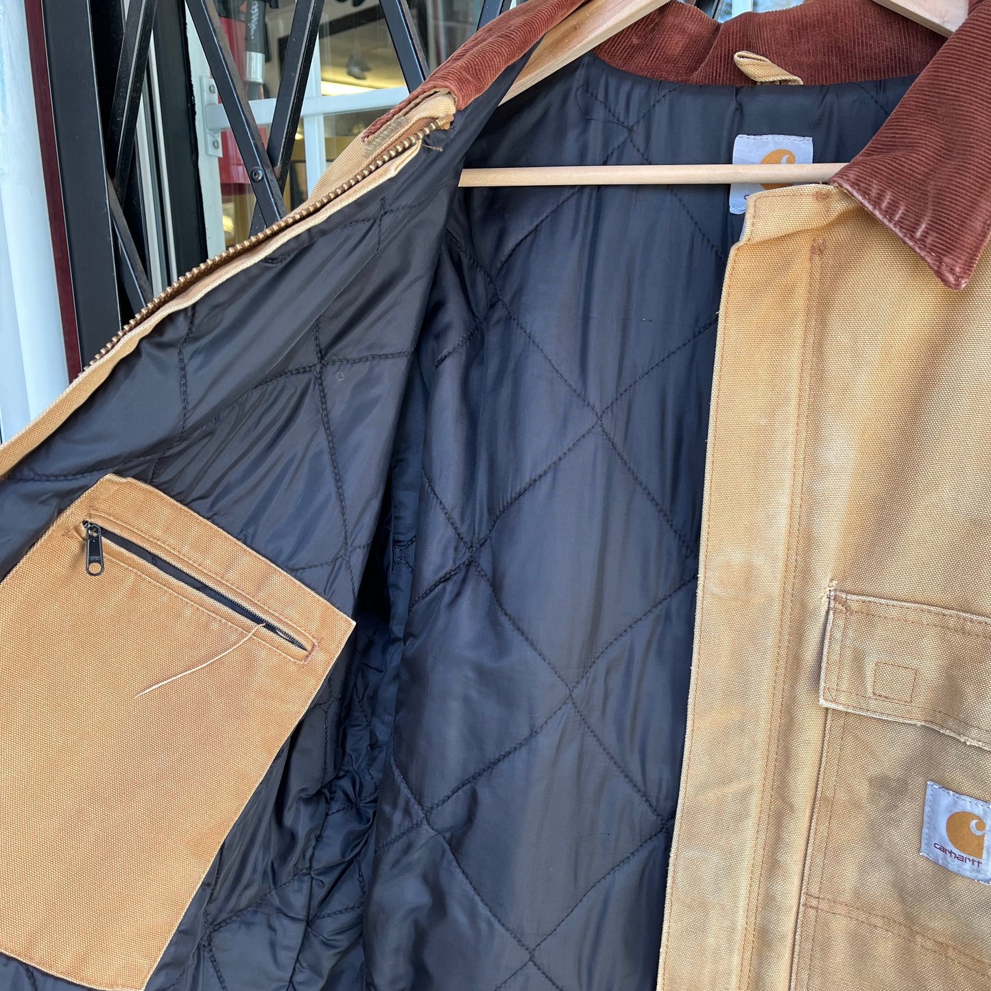 Vintage Carhartt Tan Quilted Chore Jacket - Size L