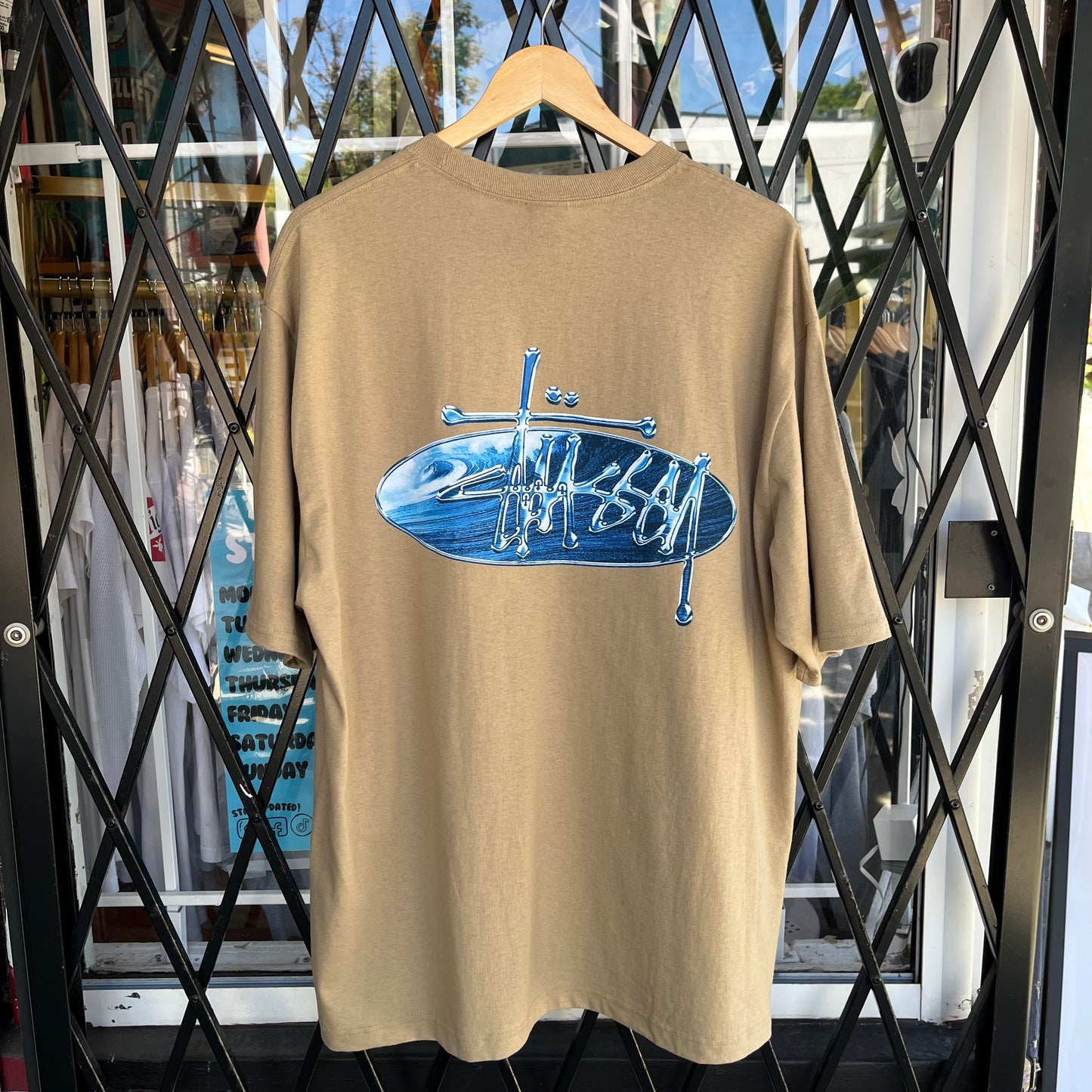 Stussy Wave Oval Khaki Tee - Size XL