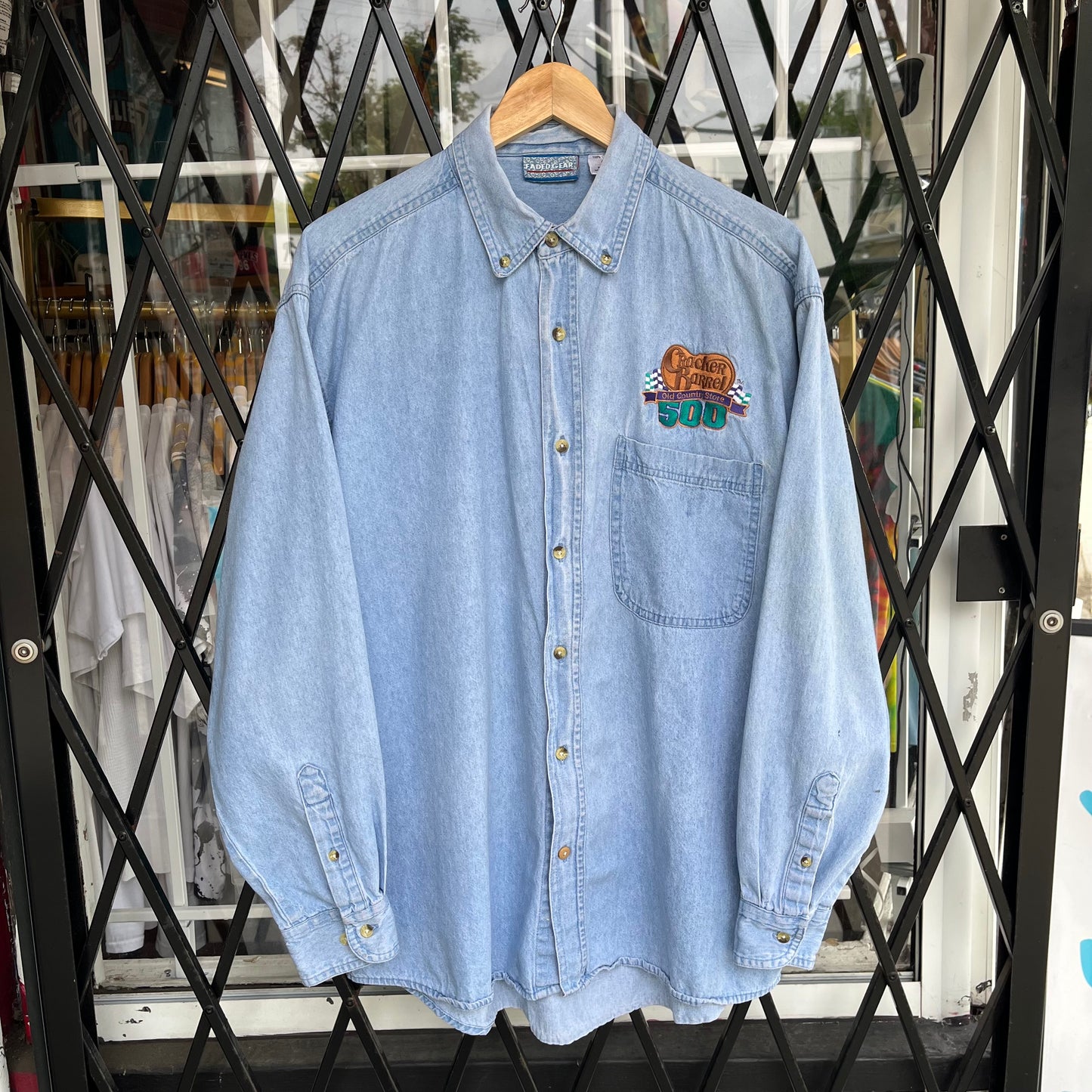 Vintage Denim NASCAR Cracker Barrel 500 Button Up Shirt - Size XL