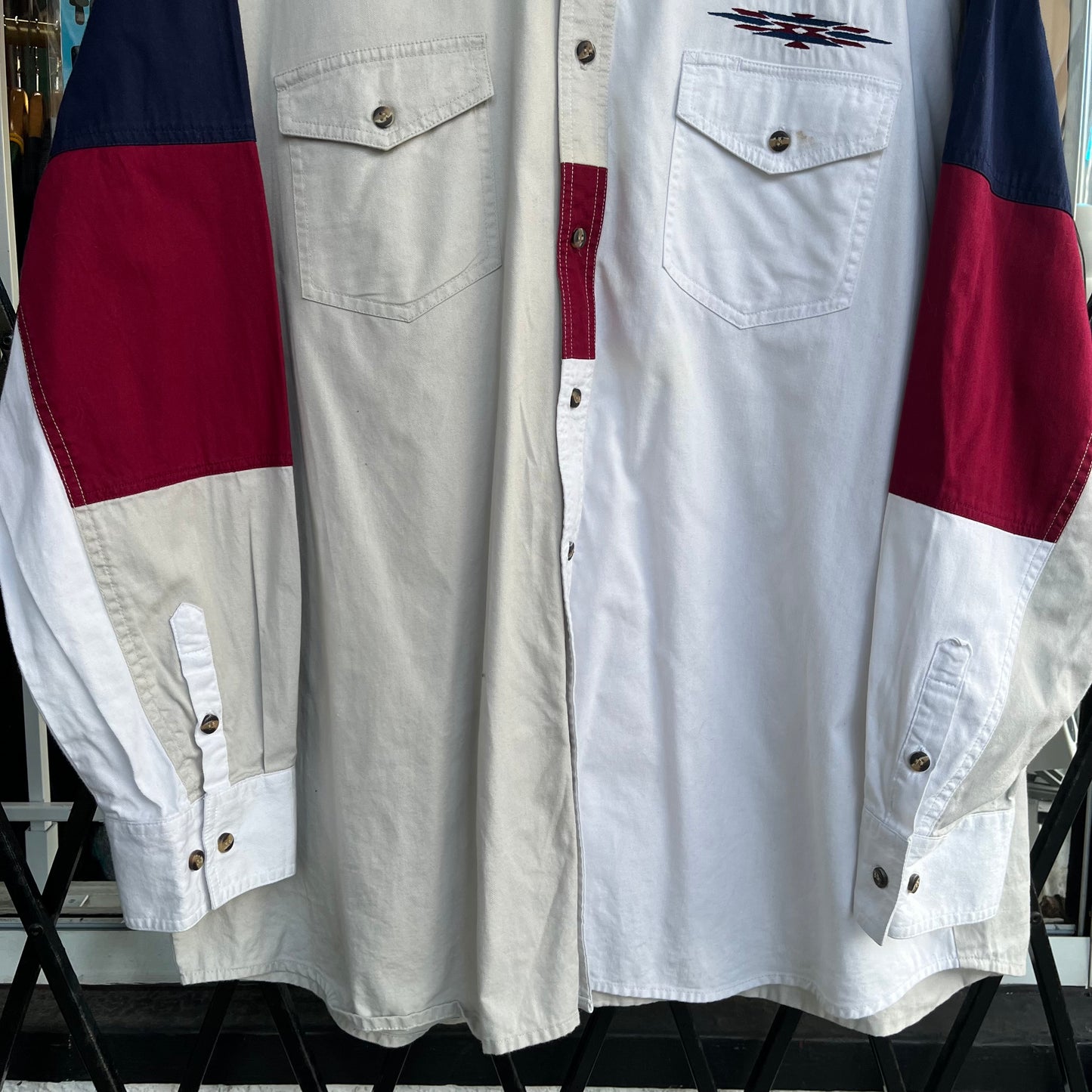 Vintage Western Colour Block Button Up Shirt - Size XXL