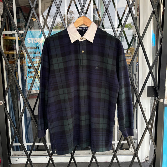 Vintage Nautical Plaid Long Sleeve Shirt - Size M