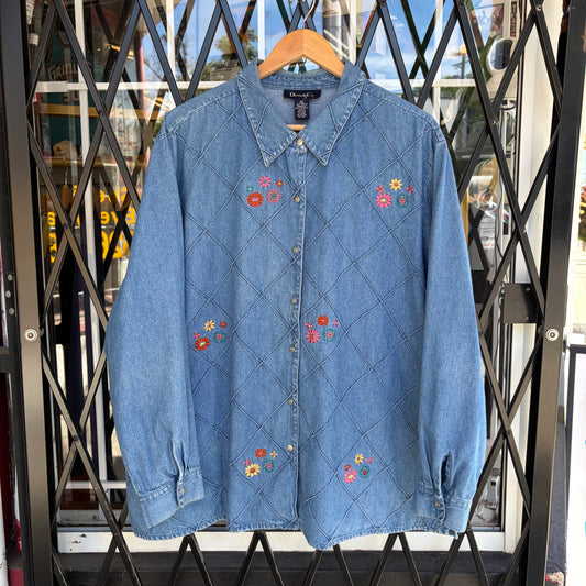 Vintage Floral Denim Button Up Shirt - Size Women’s XXL