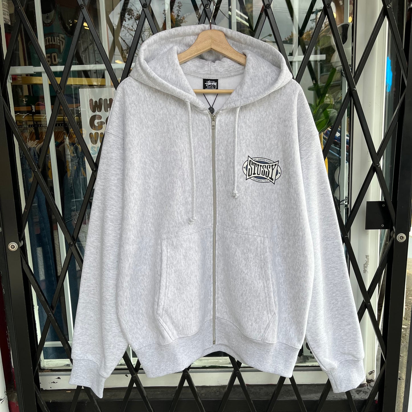 Stussy Champion Oval Zip Hoodie Ash Heather - Size L
