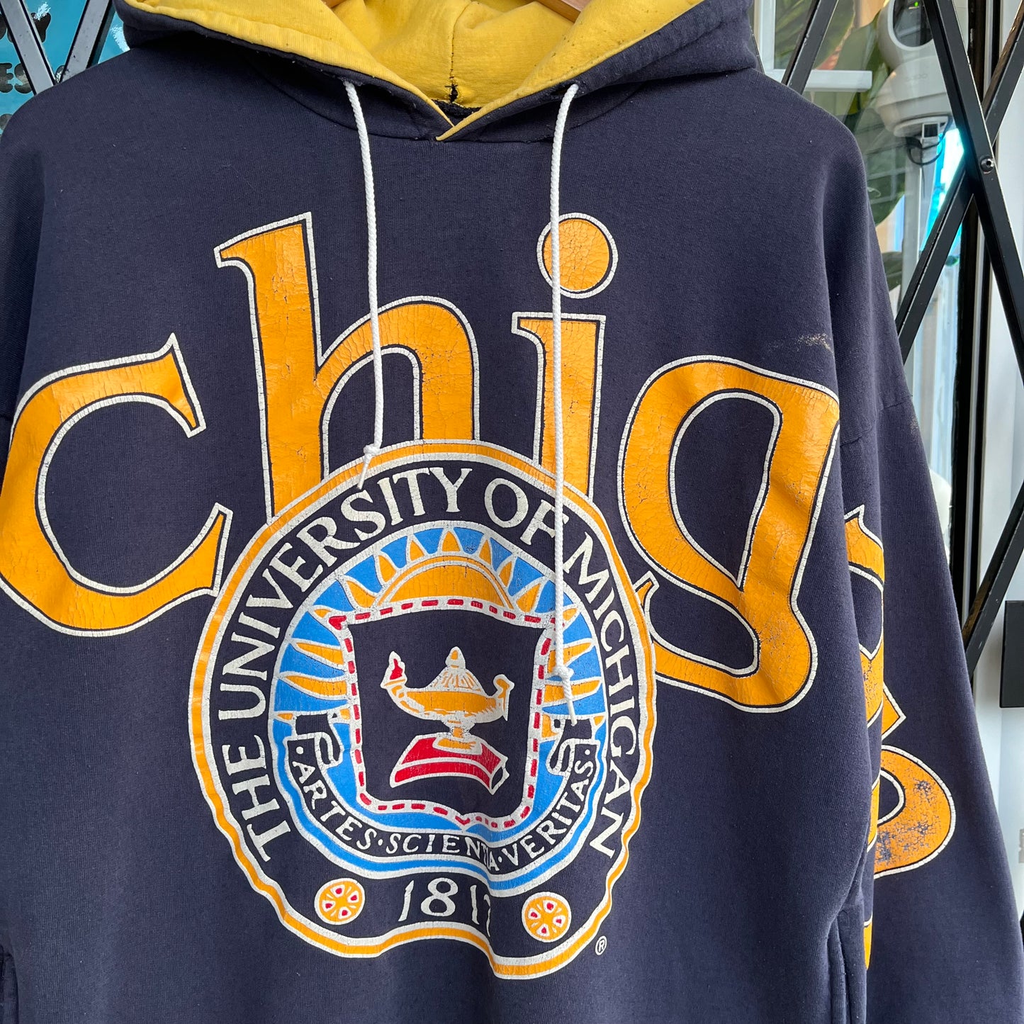 Vintage University of Michigan Big Spell Out Hoodie - Size XL