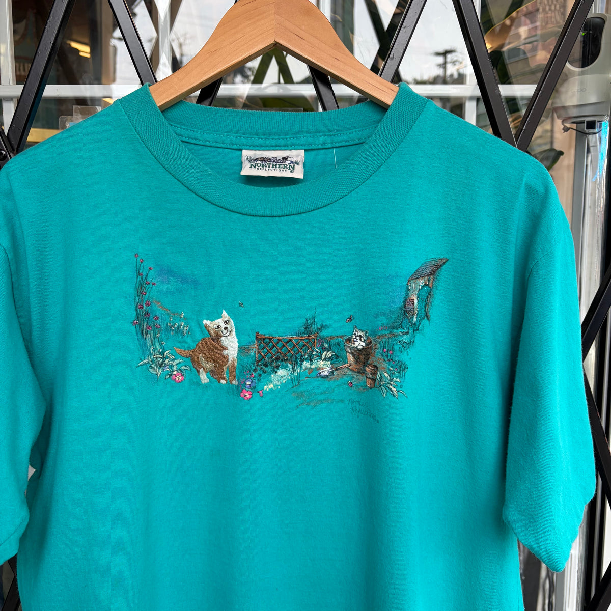 Vintage Cat Embroidered Tee - Size L