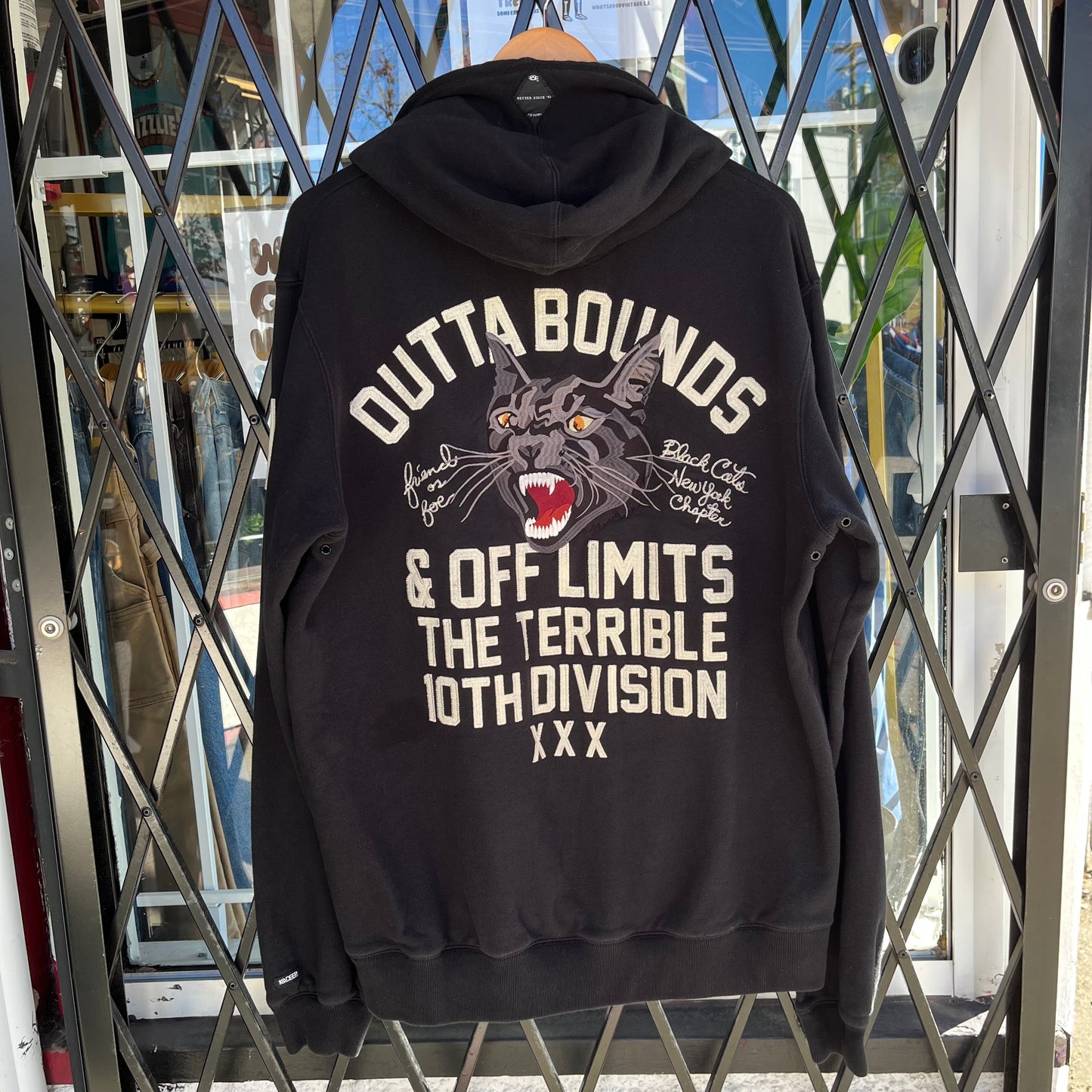 Y2K 10Deep Black Cat Embroidered Zip Hoodie - Size XXL