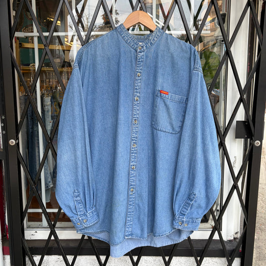 Vintage Jordache Denim Grandad Collar Shirt - Size L