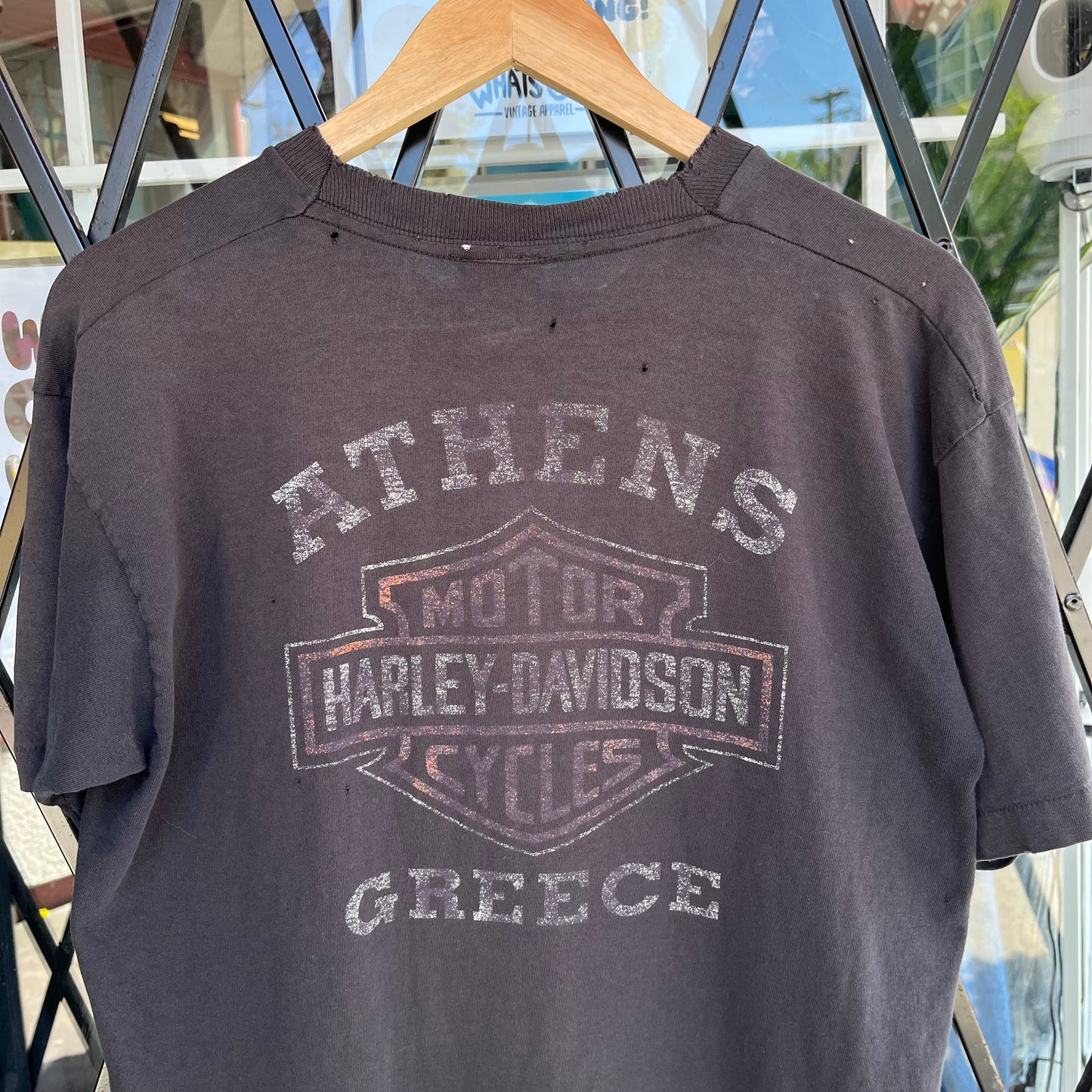 Vintage Distressed Harley Davidson Greece Tee - Size L