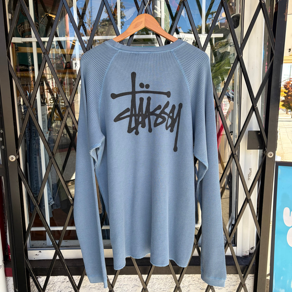 Stussy Raglan Thermal Long Sleeve Dust Blue - Size XXL