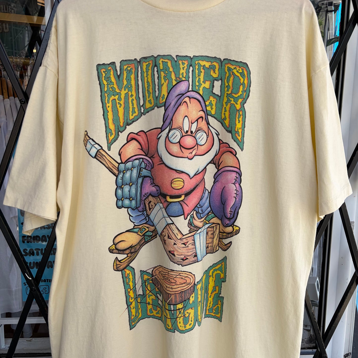 Vintage Disney Seven Dwarfs Miner League Hockey Sleeping Tee - Size OS