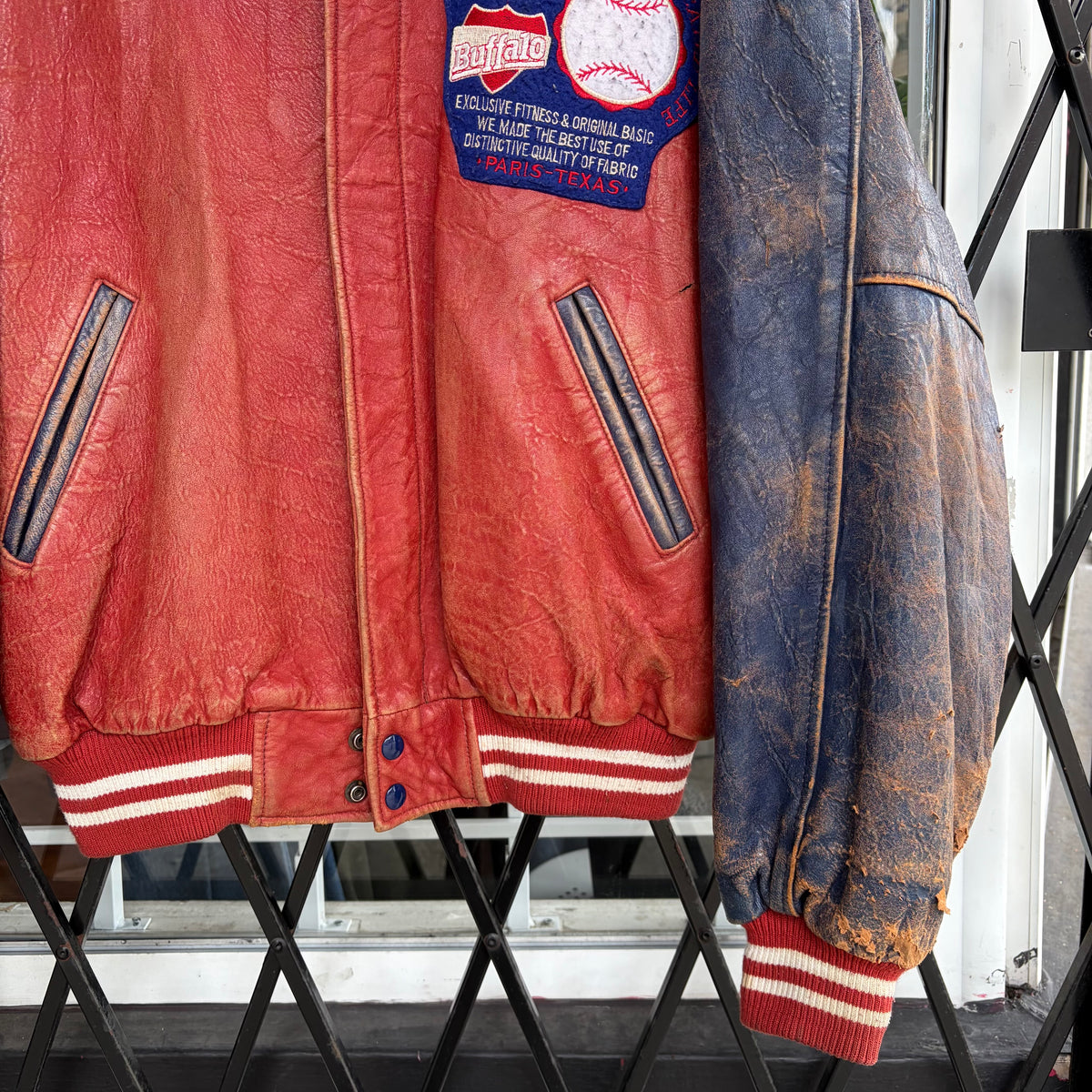 Vintage Buffalo Leather Baseball Varsity Jacket - Size M