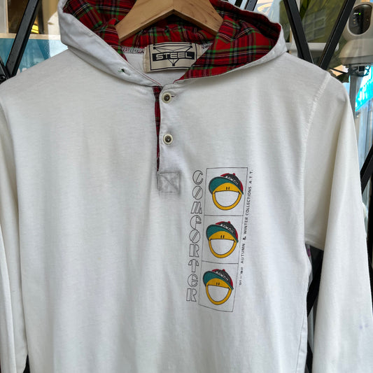 Vintage Big Face Smiley Hooded Long Sleeve - Size S