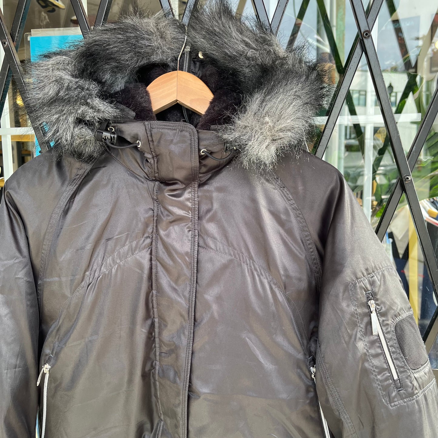 Y2K Nike Down Fur Bomber Jacket - Size Womens L