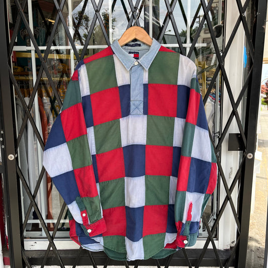 Vintage Tommy Patch Work Quilted Long Sleeve Shirt - Size L