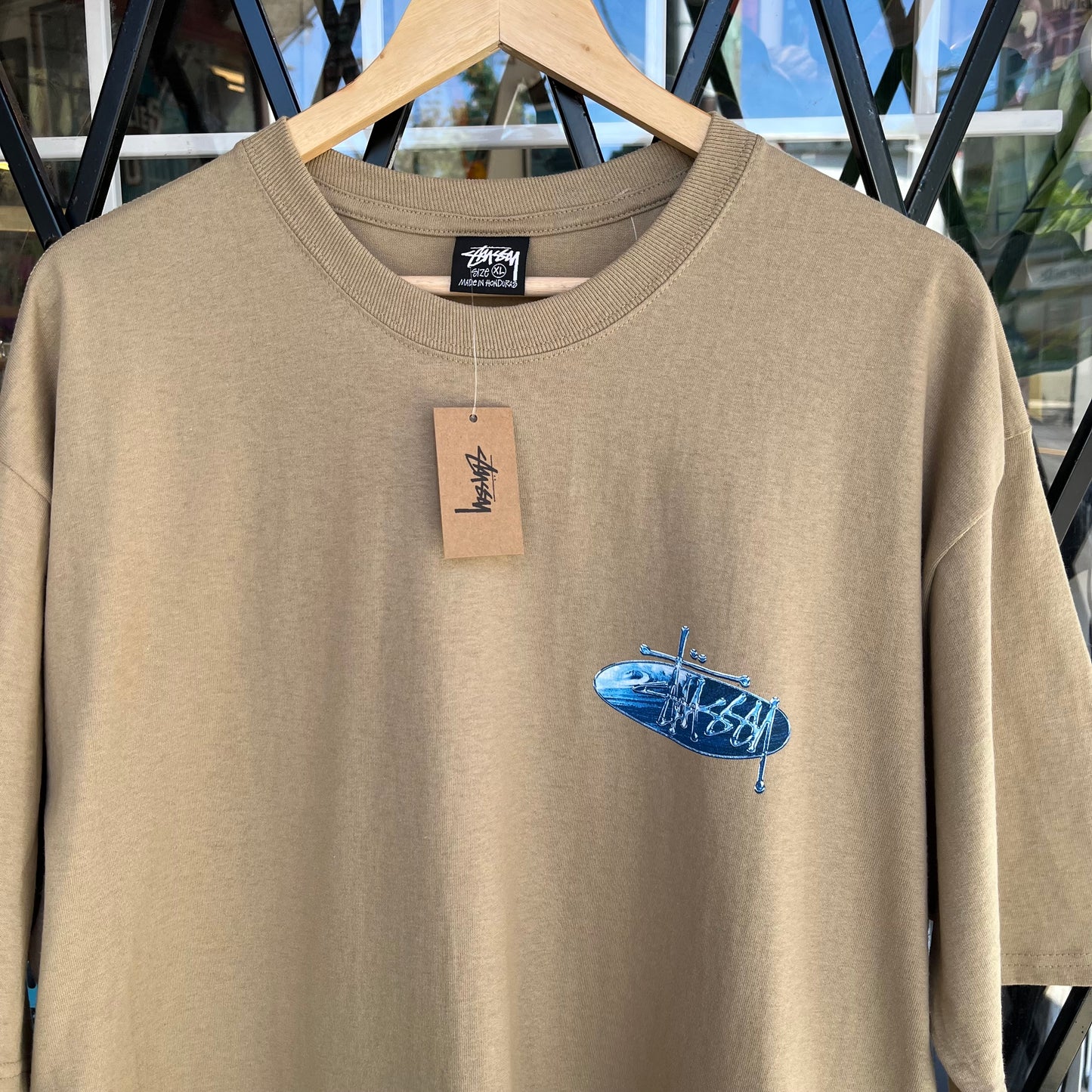 Stussy Wave Oval Khaki Tee - Size XL