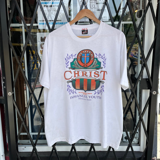 Vintage Soldier of Christ Religious Tee - Size XXL