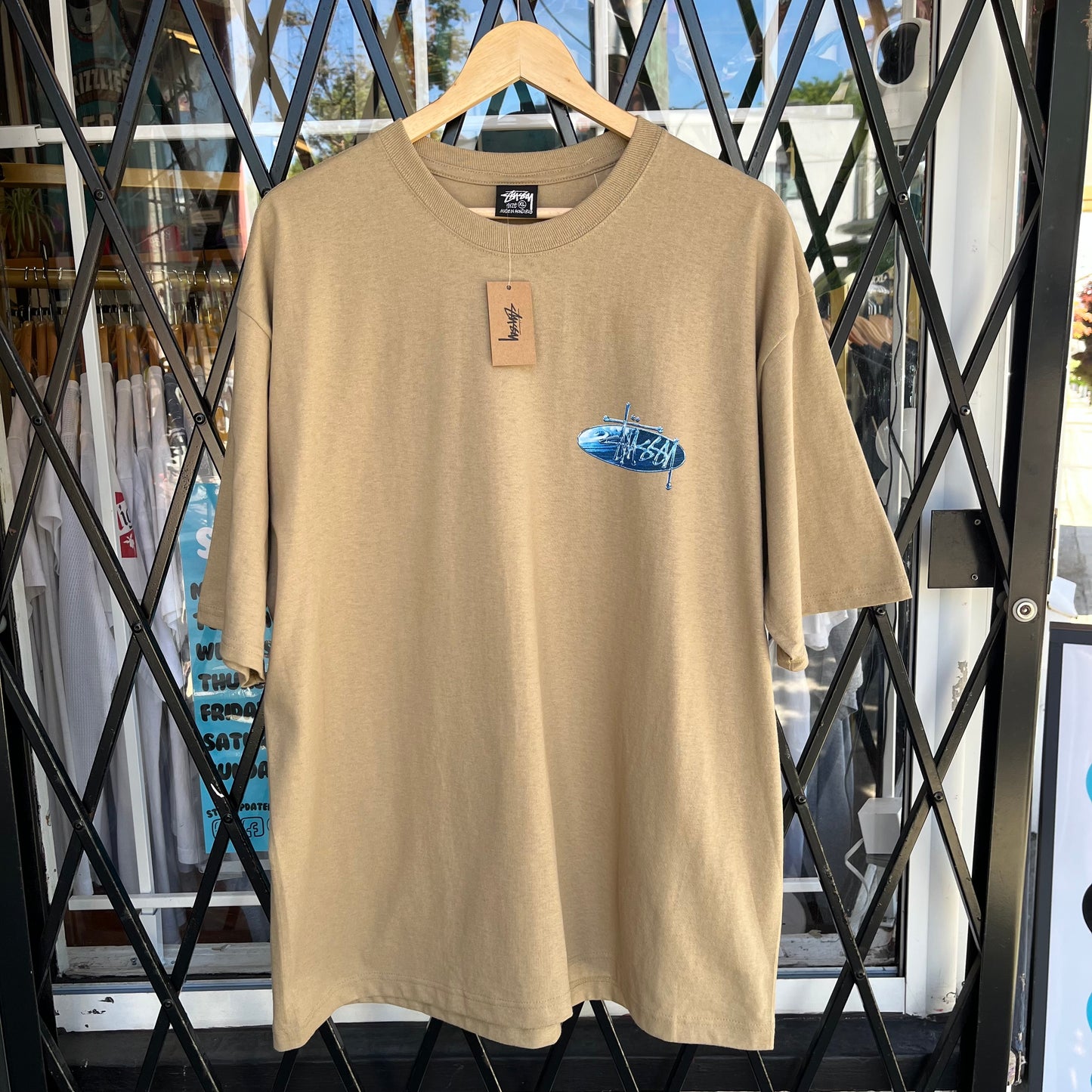Stussy Wave Oval Khaki Tee - Size XL