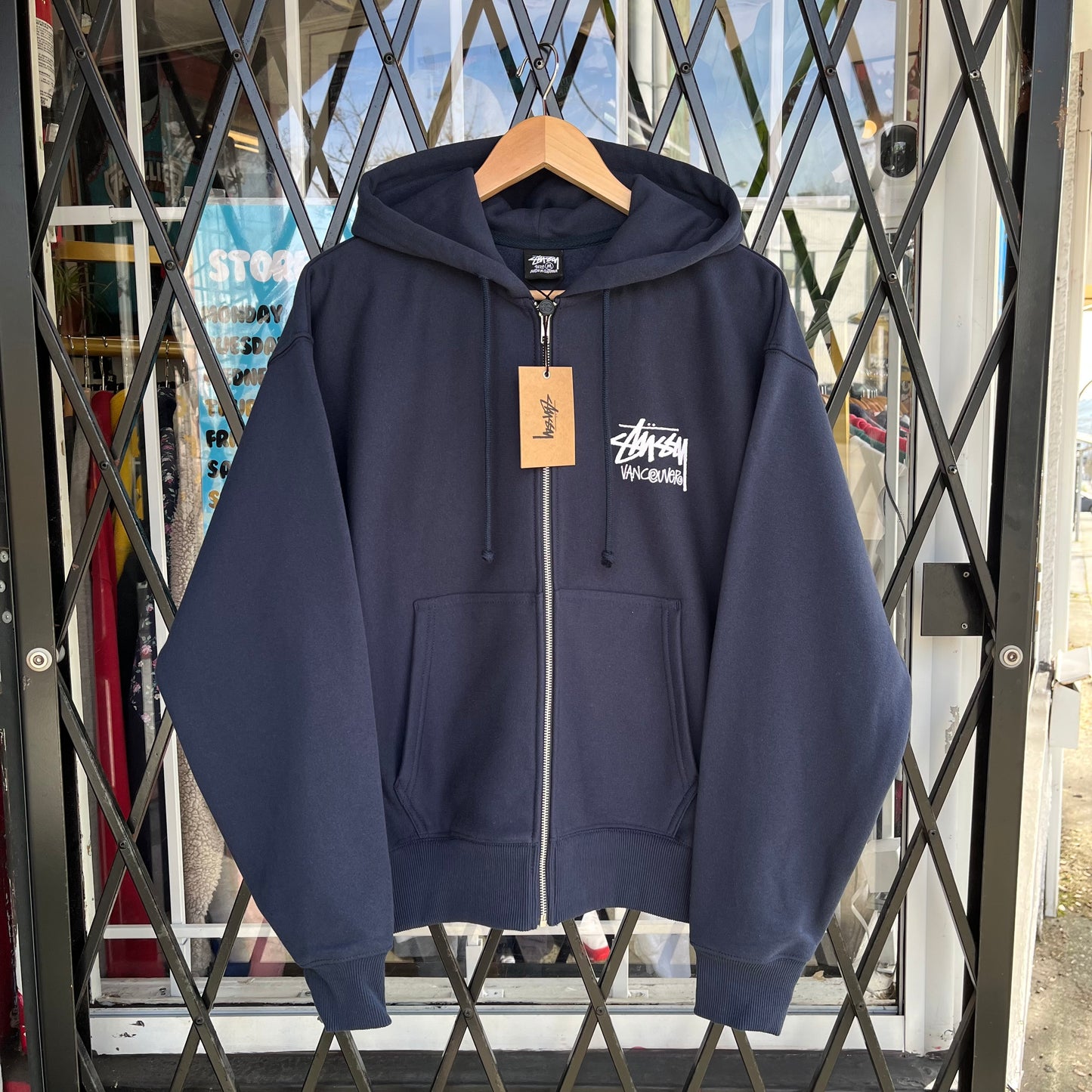 Stussy Vancouver Zip Up Navy Hoodie - Size M