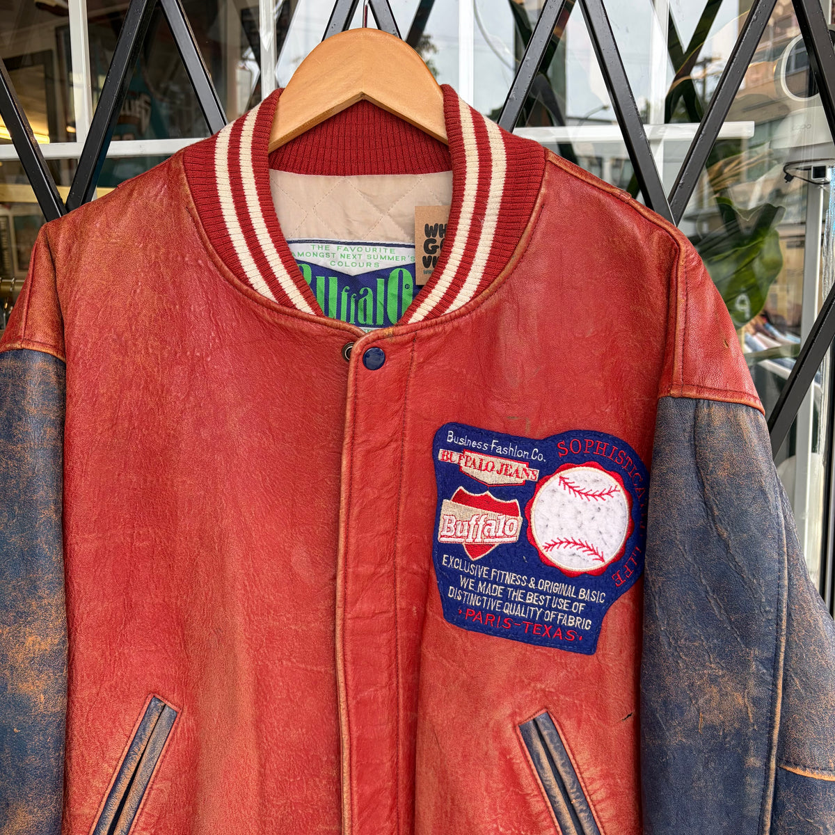 Vintage Buffalo Leather Baseball Varsity Jacket - Size M