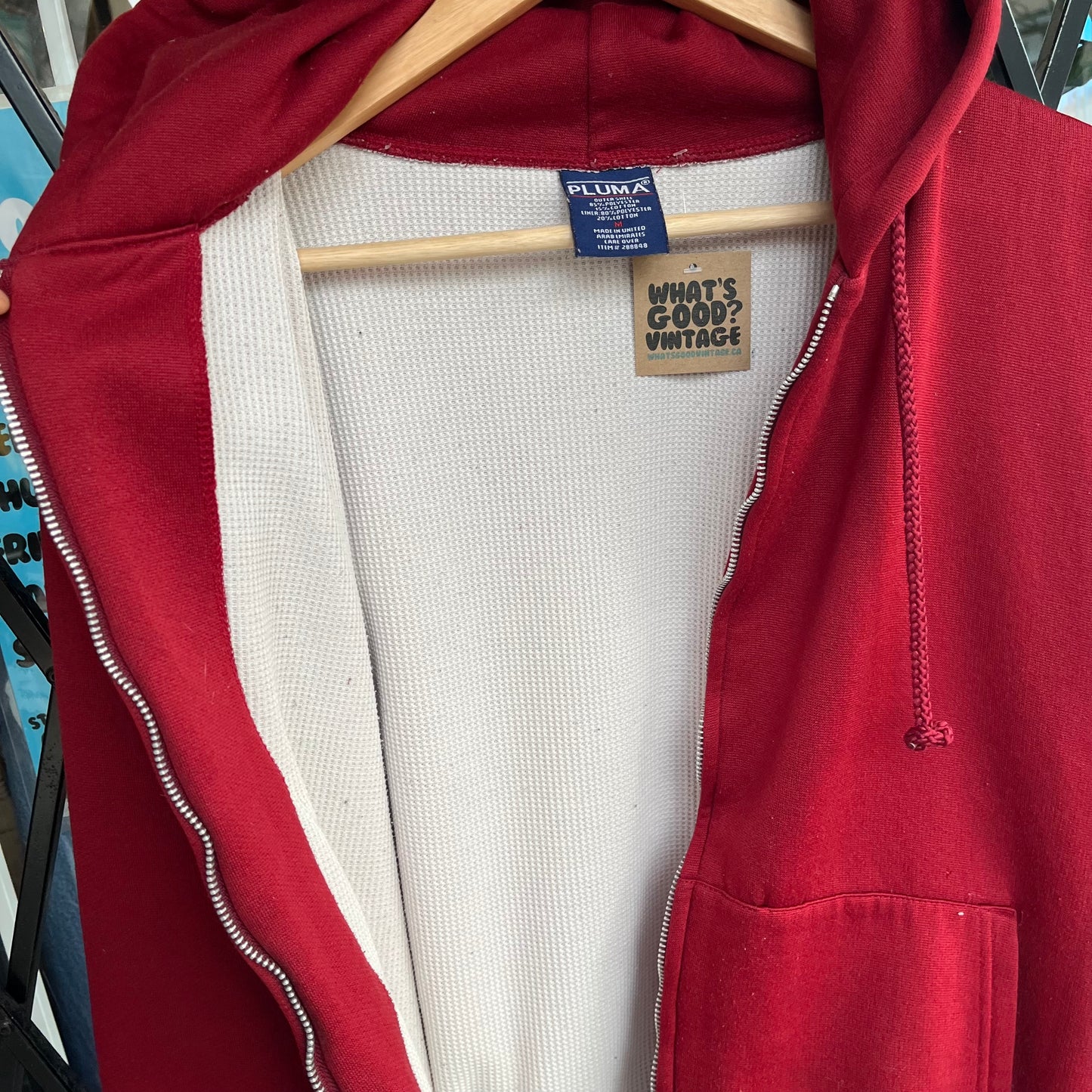 Vintage Thermal Lined Zip Up Hoodie - Size M