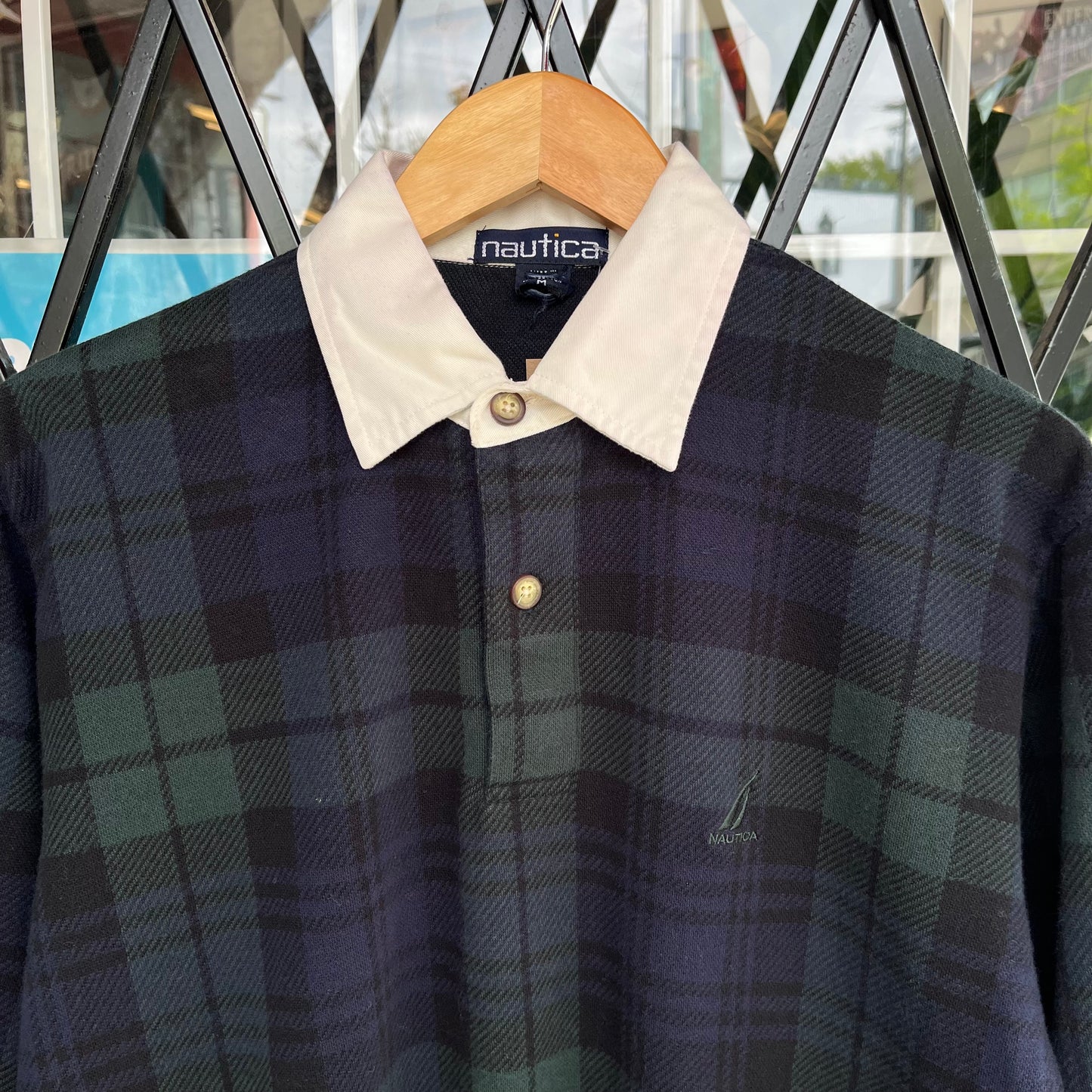 Vintage Nautical Plaid Long Sleeve Shirt - Size M