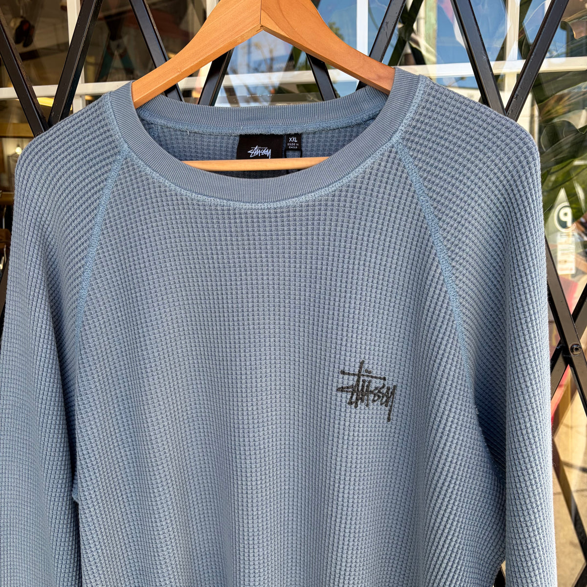 Stussy Raglan Thermal Long Sleeve Dust Blue - Size XXL