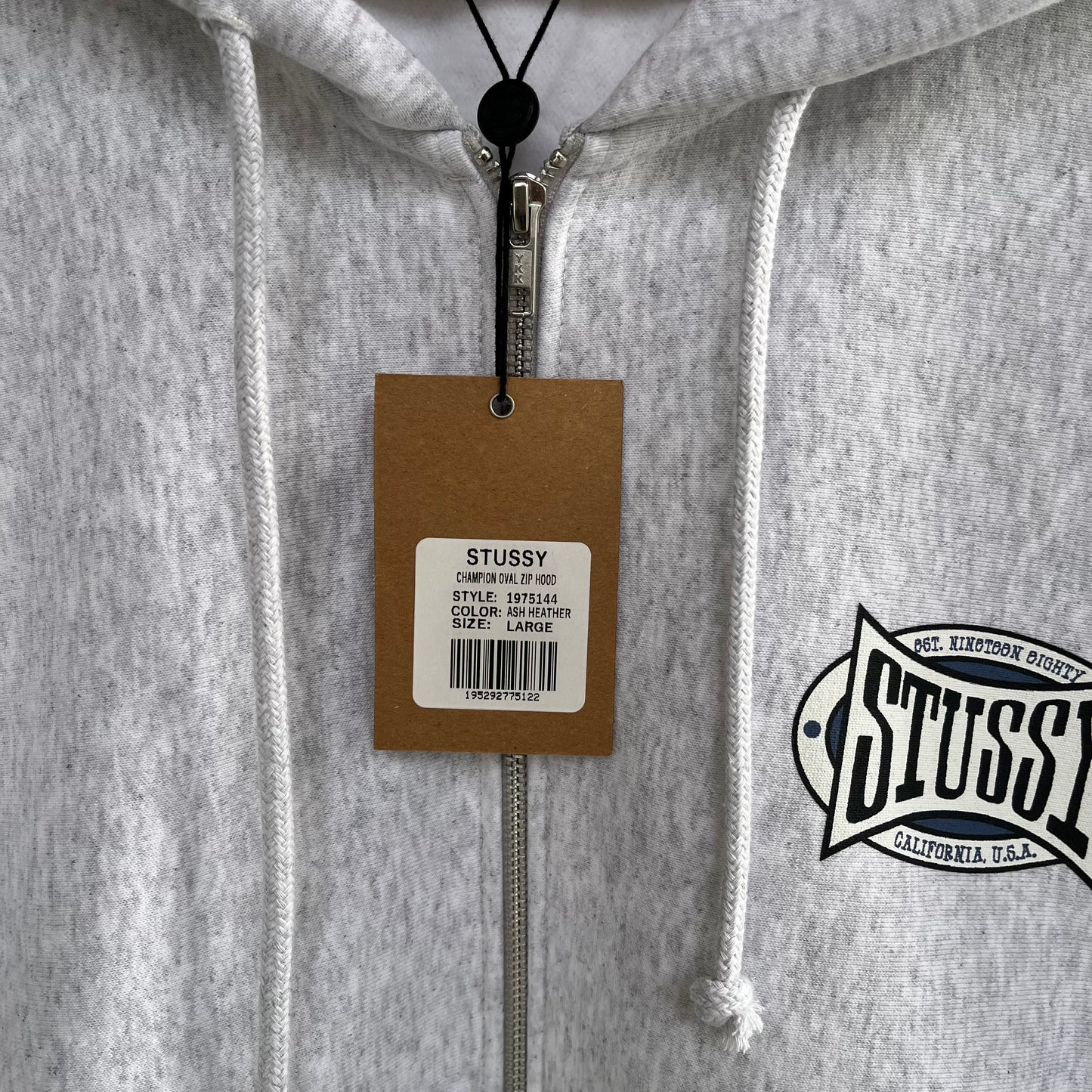 Stussy Champion Oval Zip Hoodie Ash Heather - Size L