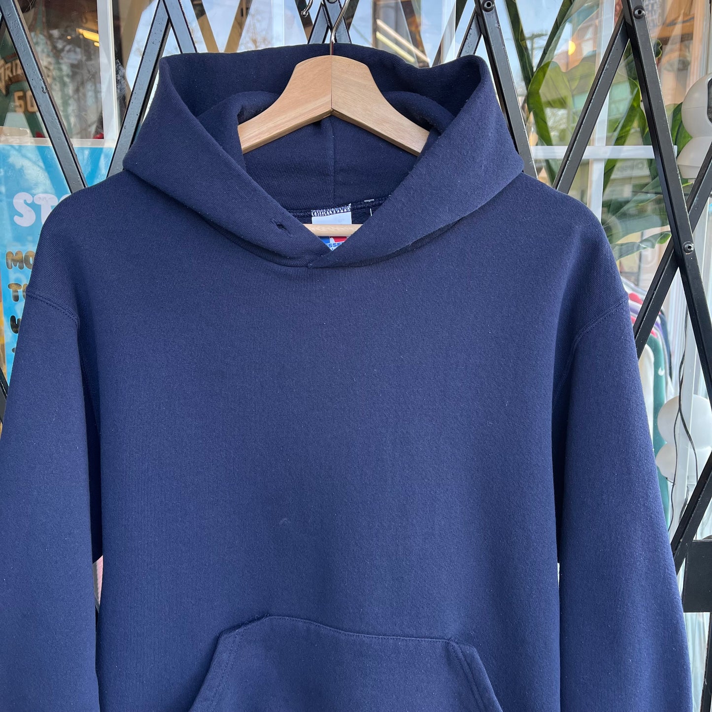 Vintage Russell Blank Hoodie Navy - Size S